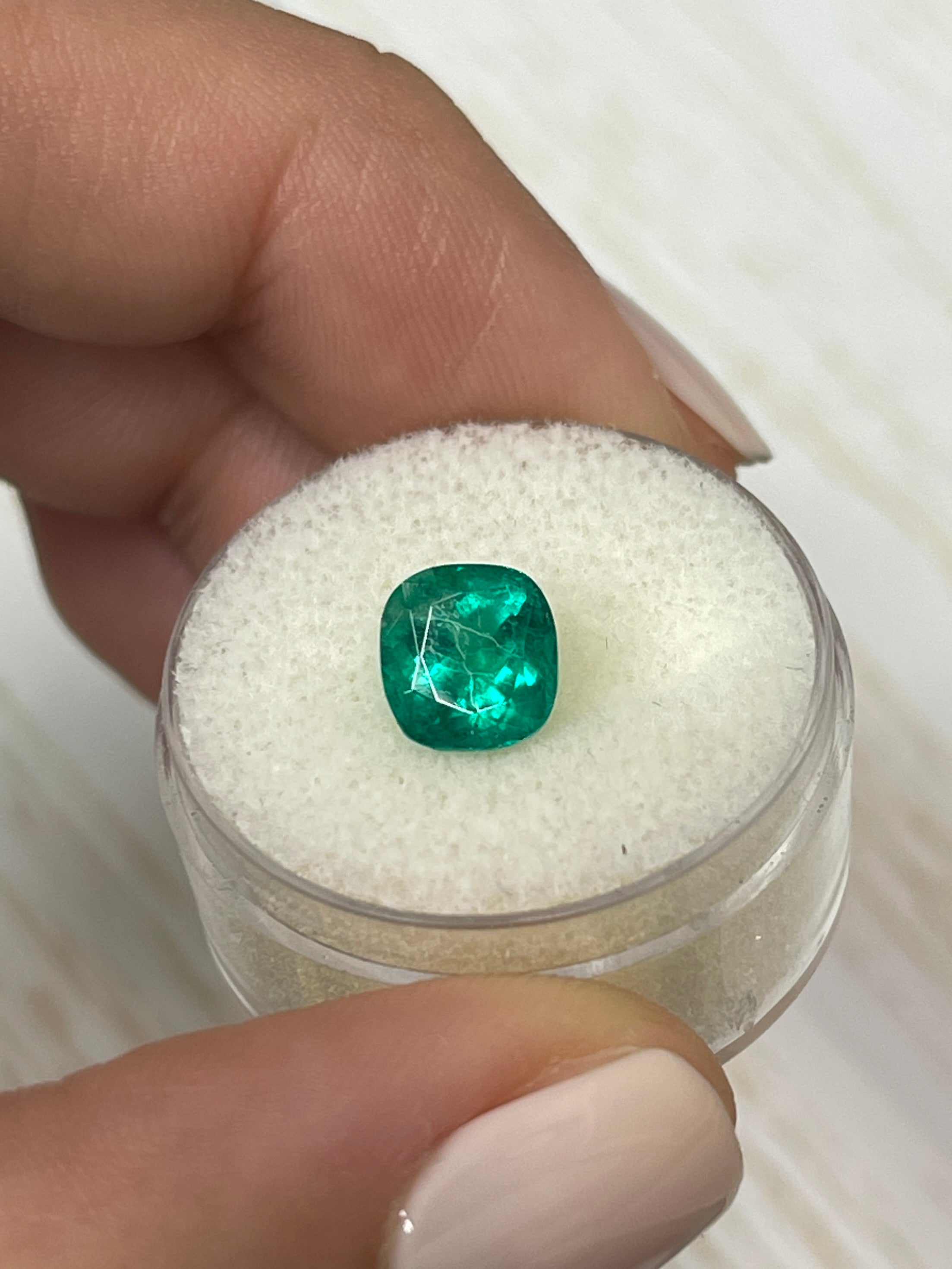 1.96 Carat Muzo Green Colombian Emerald - 7.5x7.5mm Natural Loose Cushion Cut Gemstone for Jewelry Making & Engagement Rings