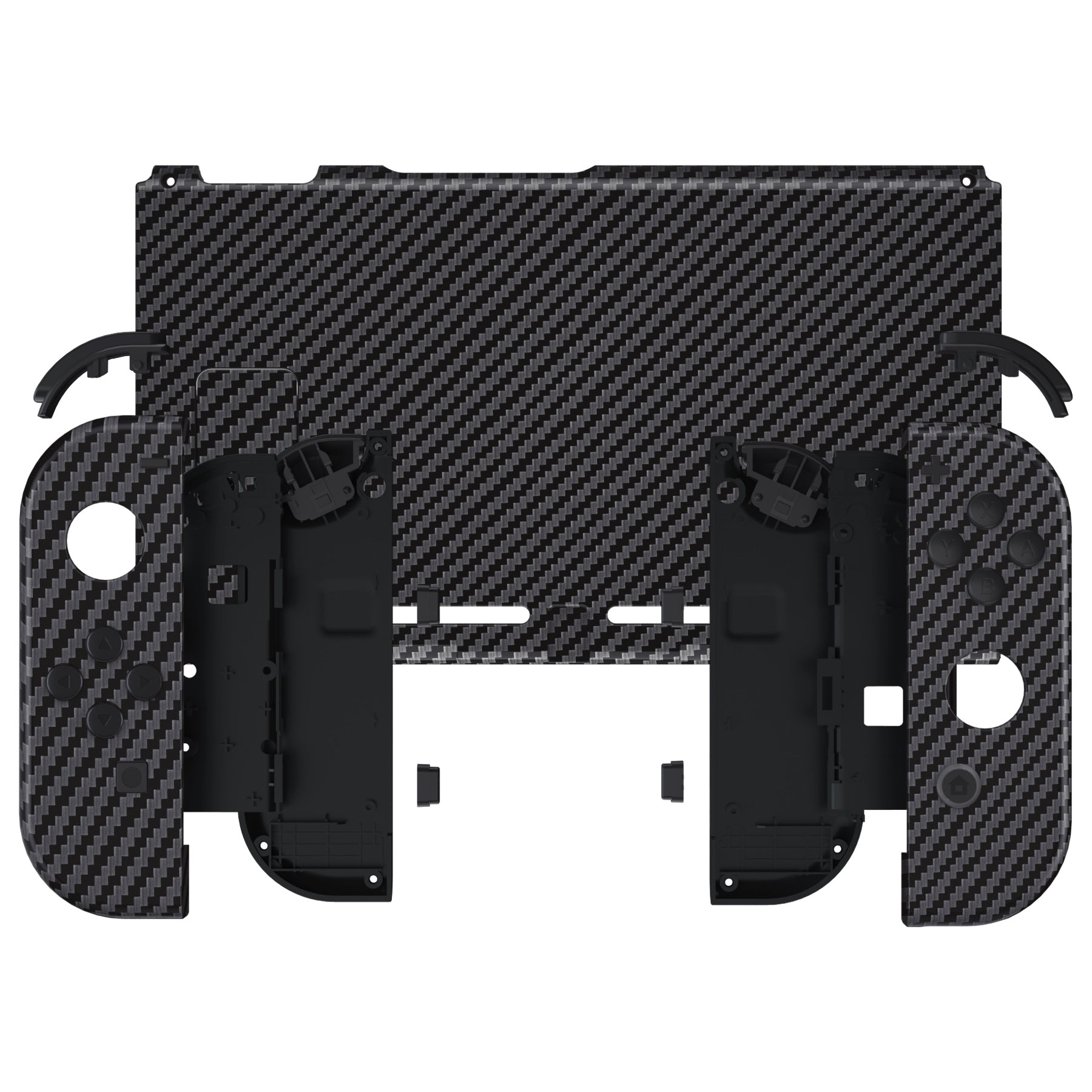eXtremeRate Soft Touch Grip Graphite Carbon Fiber Back Plate for Nintendo Switch Console & Joy-Con Controllers - DIY Replacement Shell with Full Button Set - Perfect for Gaming, Travel and Home Entertainment