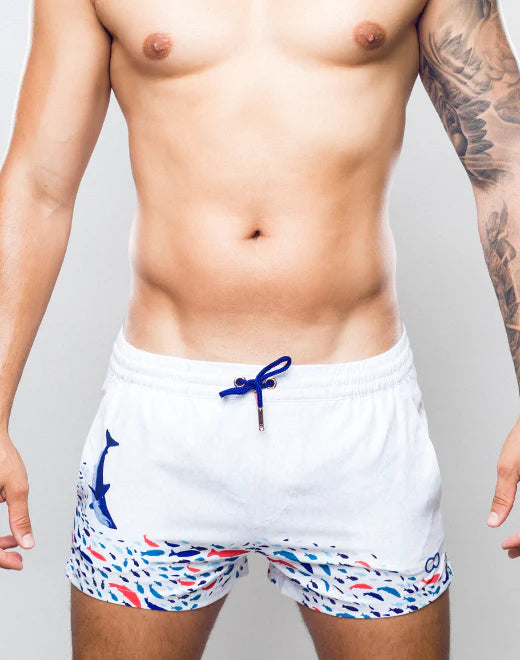 2eros Seascape 3 Men's Swim Shorts - Quick Dry White Beach Shorts for Swimming, Surfing & Vacation | Comfortable & Stylish Swimwear for Summer Water Activities
