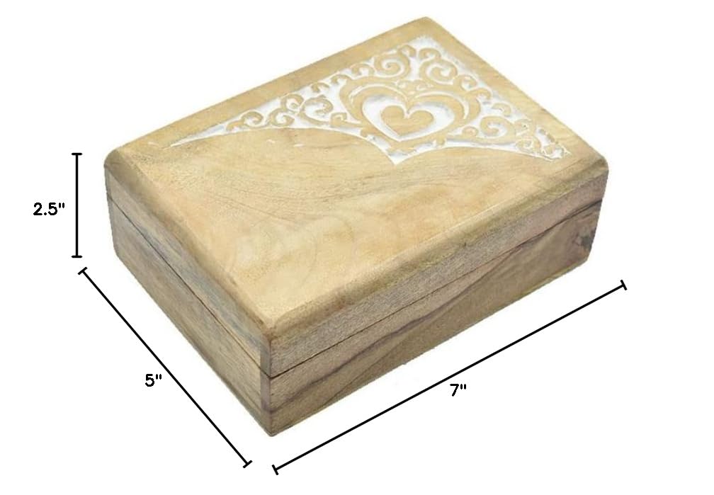 Handmade Wooden Jewelry Box with Heart & Floral Carving - Keepsake Storage Organizer for Women & Girls - Perfect for Rings, Necklaces & Earrings - Gift for Birthday, Anniversary & Valentines Day
