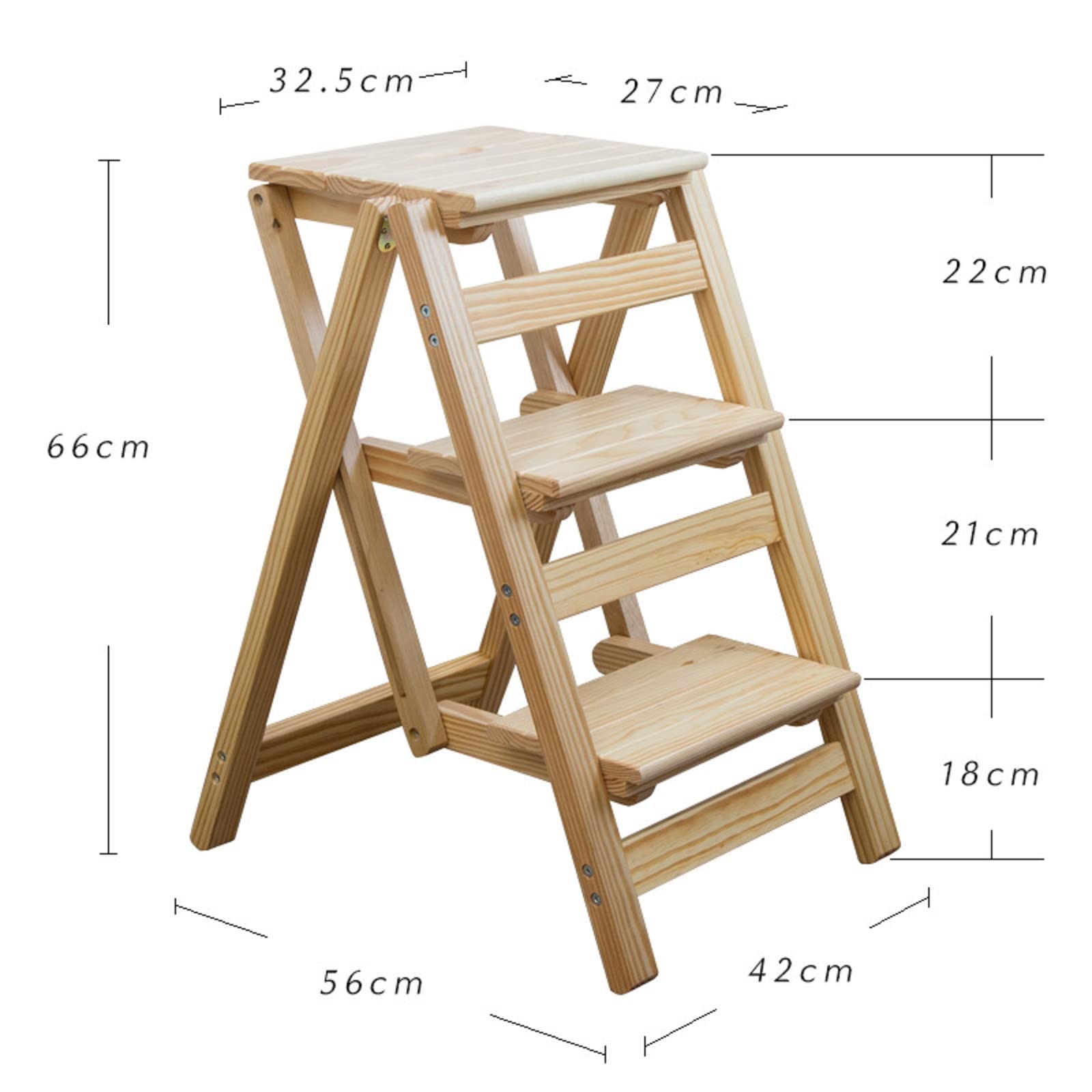 XHALERY 3-Step Folding Wooden Step Stool - Portable Ladder Stool with Seat, Non-Slip Feet for Kitchen, Bathroom & Home Use - Multi-Purpose Step Ladder for Adults & Kids