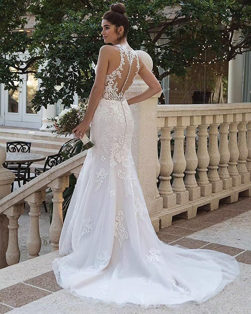 Elegant Halter Neck Mermaid Wedding Dress for Bride - Sleeveless Lace Applique Formal Gown for Prom, Evening, and Special Occasions