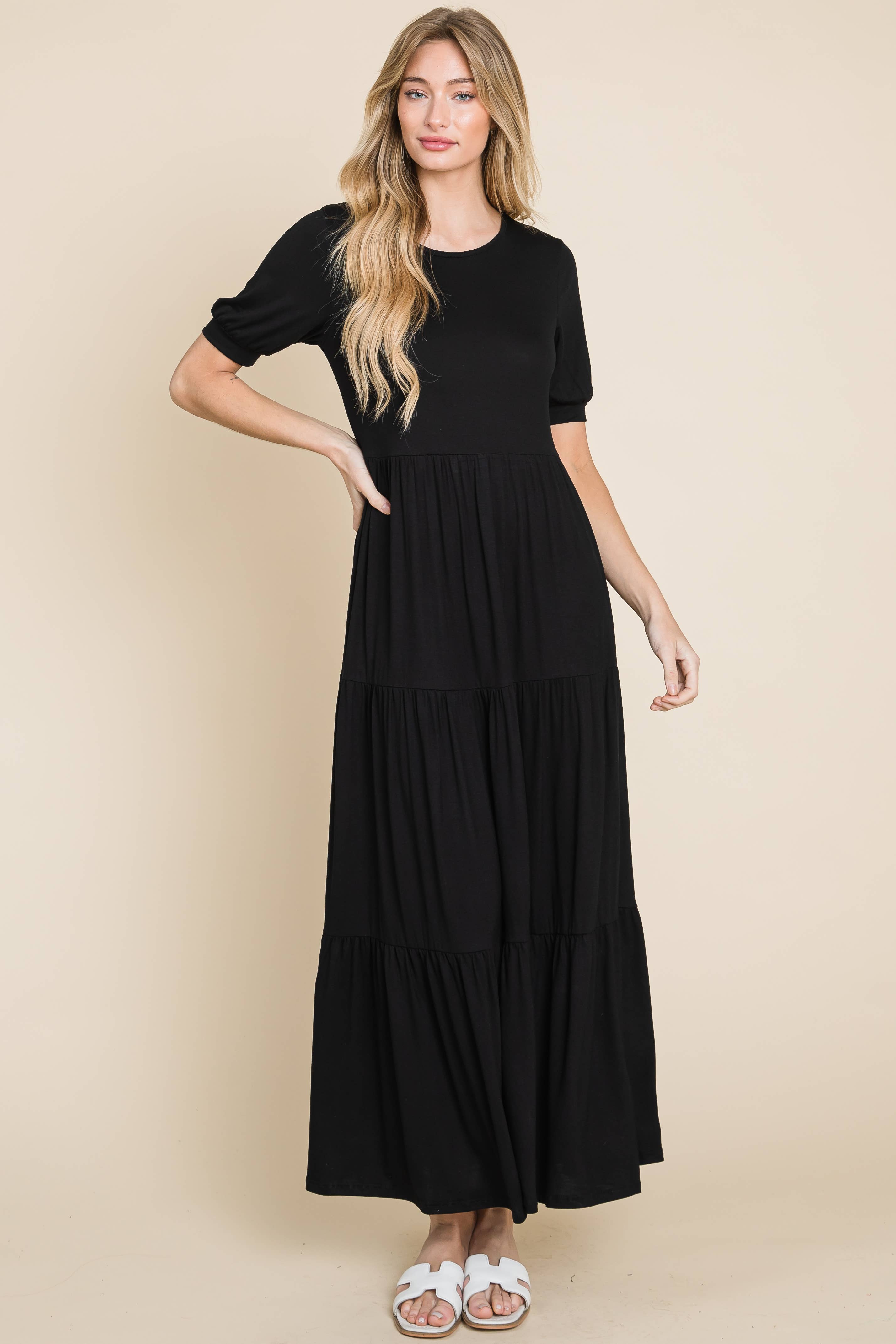 Flowy Everyday Tiered Maxi Dress for Women - Summer Boho Beach Dress with Pockets | Perfect for Vacations, Weddings & Casual Outings