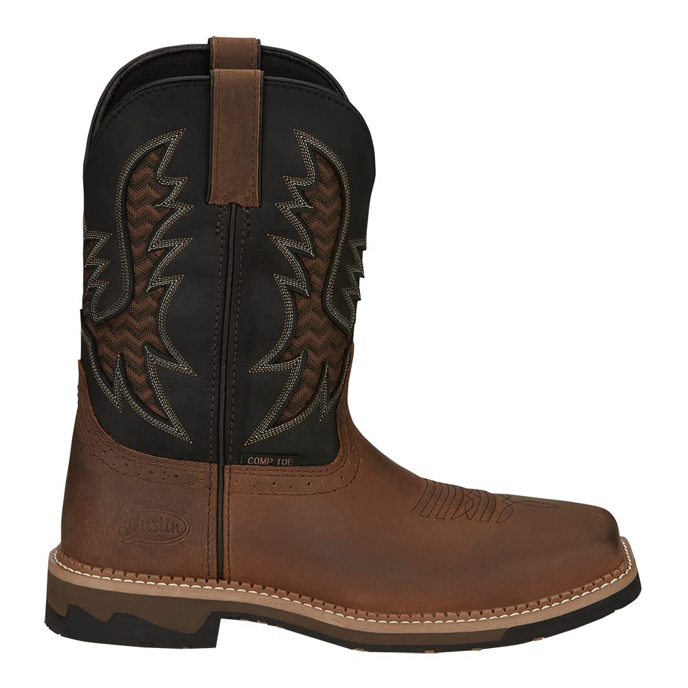Justin Boot Company Men's Stampede Bolt Pecan Waterproof Work Boots - 11