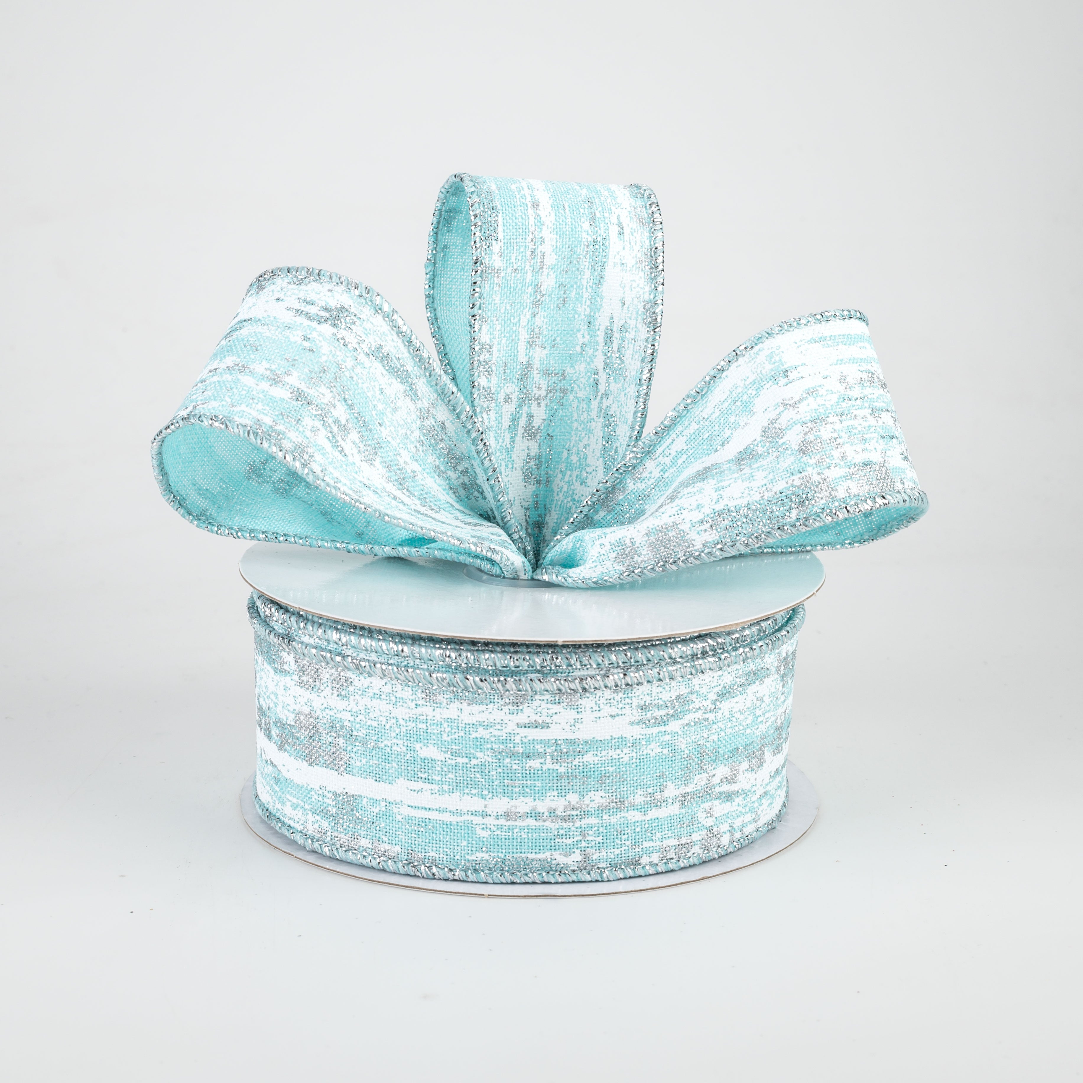 1.5 Inch Metallic Glitter Snow Ribbon - Ice Blue, White & Silver Holiday Decoration Ribbon (10 Yards) for Christmas Tree Wrapping, Gift Bows, DIY Crafts and Party Decorations