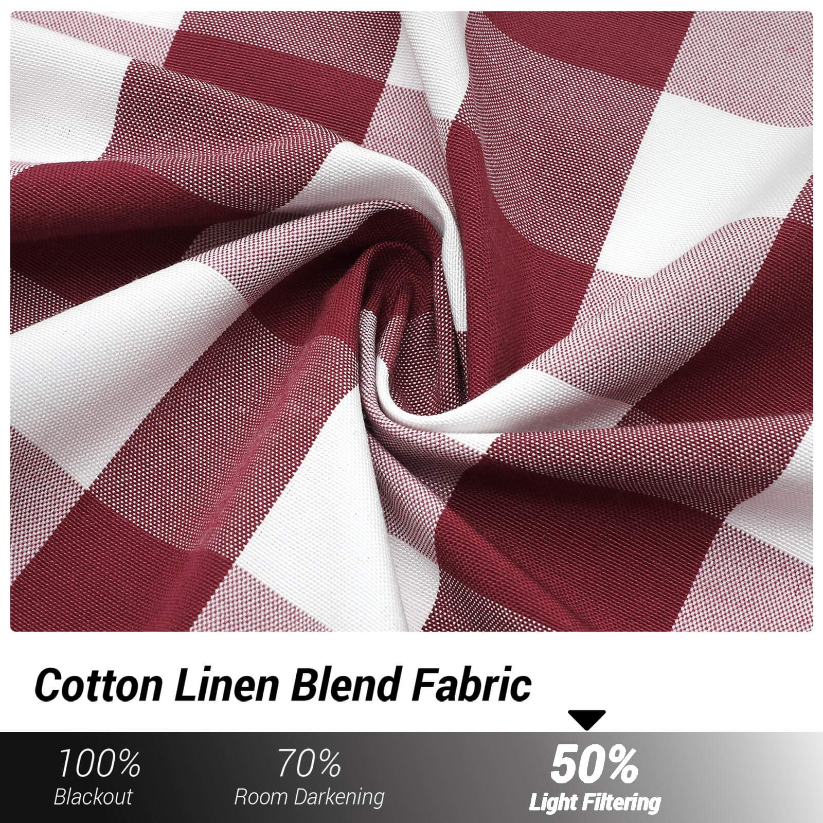 WUBODTI Christmas Red and White Buffalo Plaid Tie-Up Roman Curtains - 63 Inch Length Adjustable Check Gingham Balloon Shade for Kitchen, Bathroom & Small Windows - Perfect for Farmhouse, Holiday Decor & Cozy Home Styling