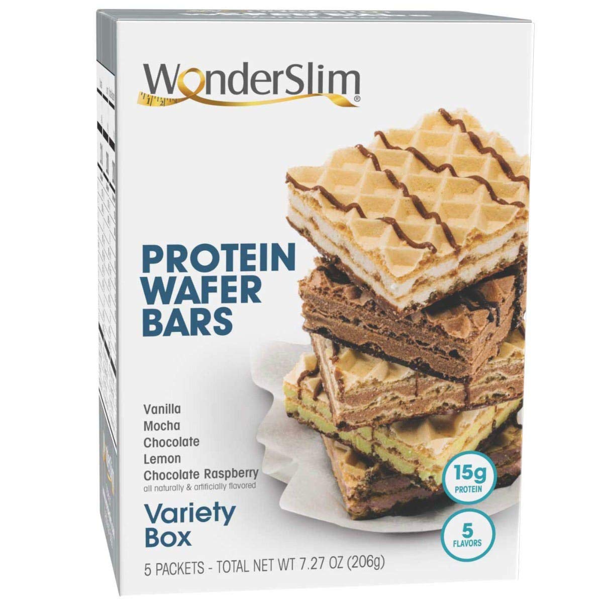 WonderSlim Protein Wafer Snack Bar Variety Pack - 15g High Protein, 5 Delicious Flavors, 0mg Cholesterol, Gluten Free (5 Count) - Perfect for Post-Workout Recovery, Keto Diet & On-the-Go Healthy Snacking