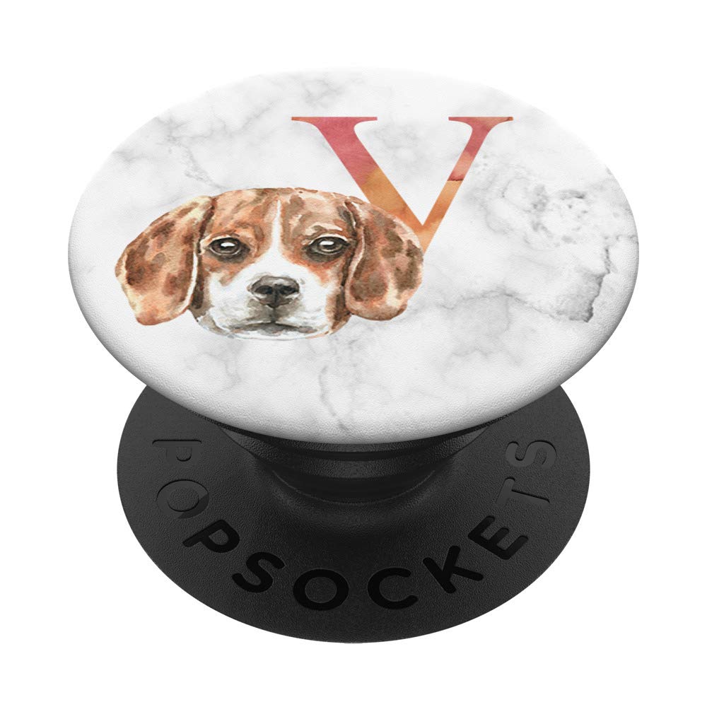 Beagle Dog Monogram Letter V Watercolor PopSockets - Phone Grip & Stand for iPhone, Samsung, Tablets - Perfect for Pet Lovers & Dog Accessories