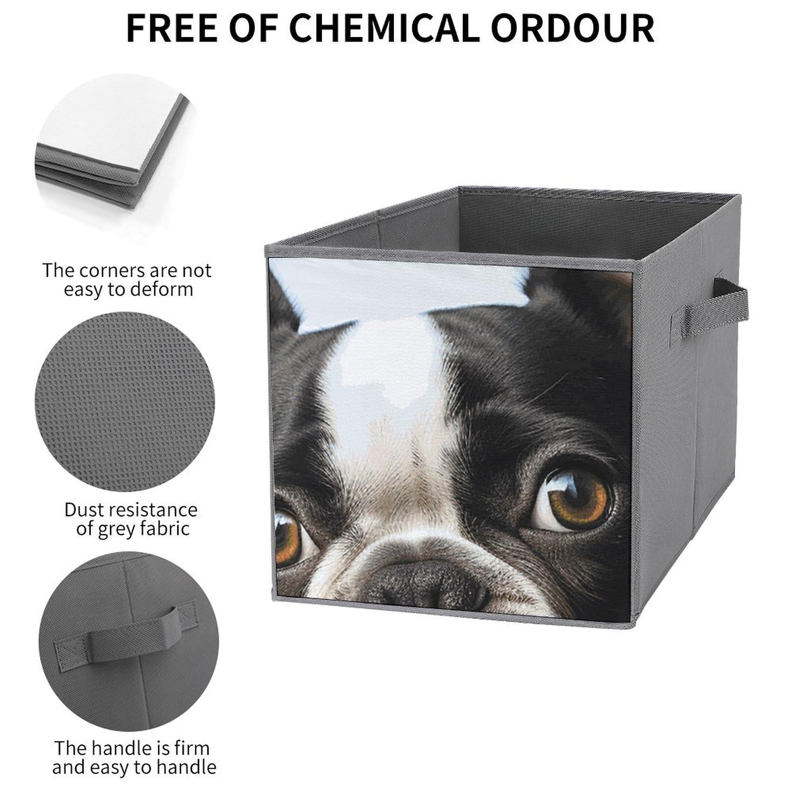 6-Pack 11 Inch Foldable Fabric Storage Baskets with Handles - Boston Terrier Printed Cube Organizer for Home, Wardrobe, Toys & Pet Supplies | Perfect for Kids' Rooms, Closet Organization & Dog Lovers' Decor