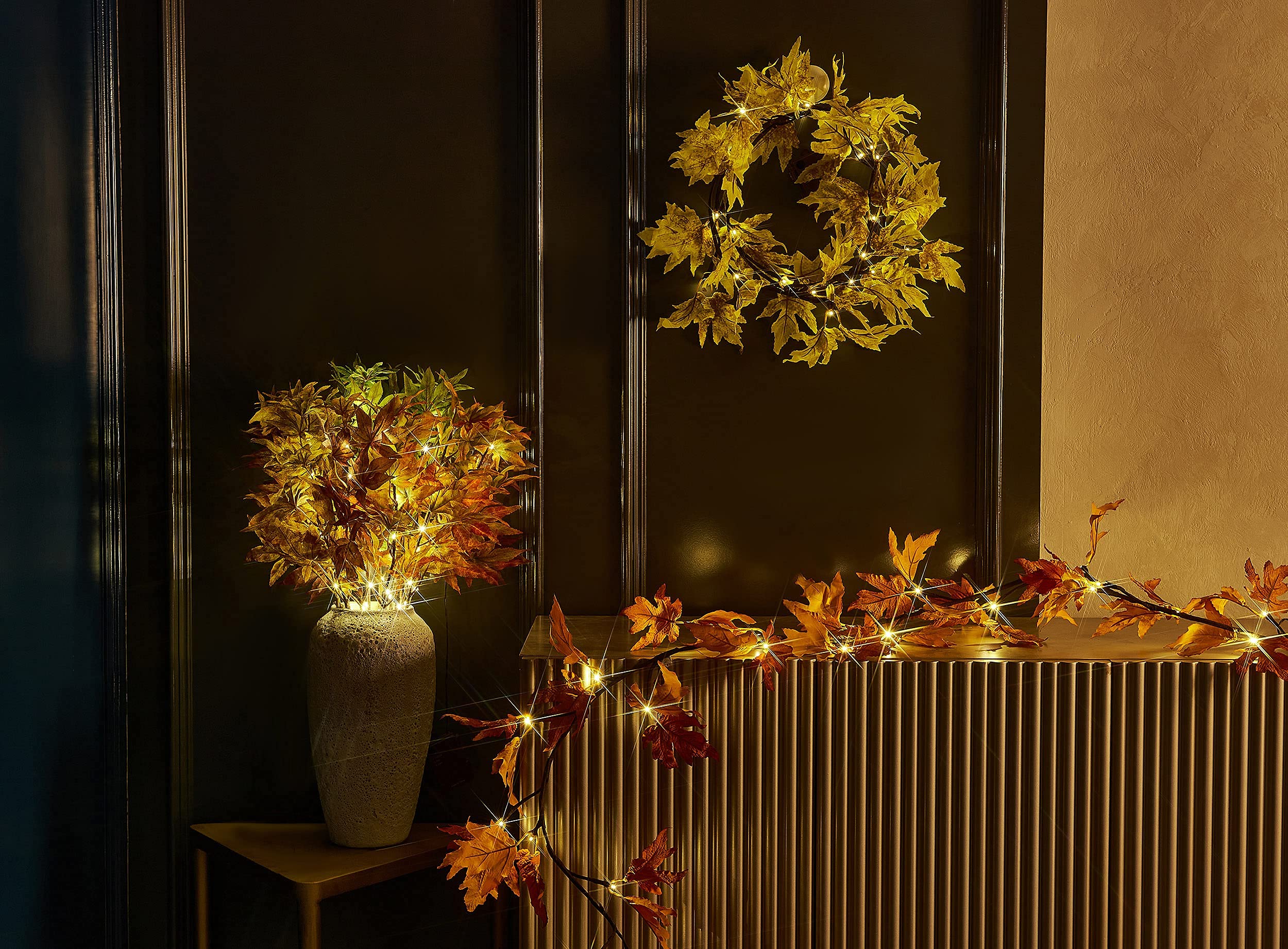 LITBLOOM 6FT Battery Operated LED Maple Leaf Vine Garland - 24 Warm White Lights with Timer for Indoor/Outdoor Fall Decor - Perfect for Mantle, Fireplace, Thanksgiving & Harvest Season Decorations