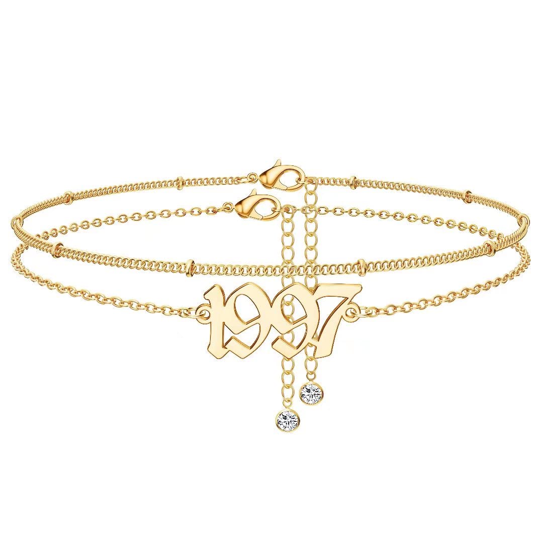 14K Gold Plated Birth Year Anklet for Women - Beach Jewelry & Birthday Gift