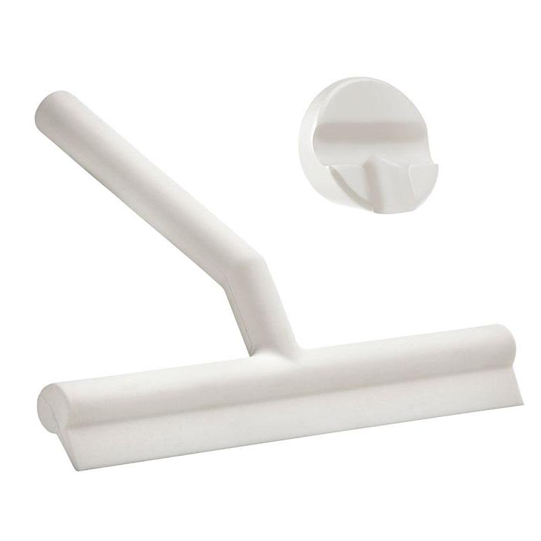 ZONE DENMARK Shower Wiper Squeegee with 3M Holder - White Bathroom Cleaning Tool for Glass, Tiles & Mirrors - Perfect for Shower Doors, Windows and Kitchen Surfaces