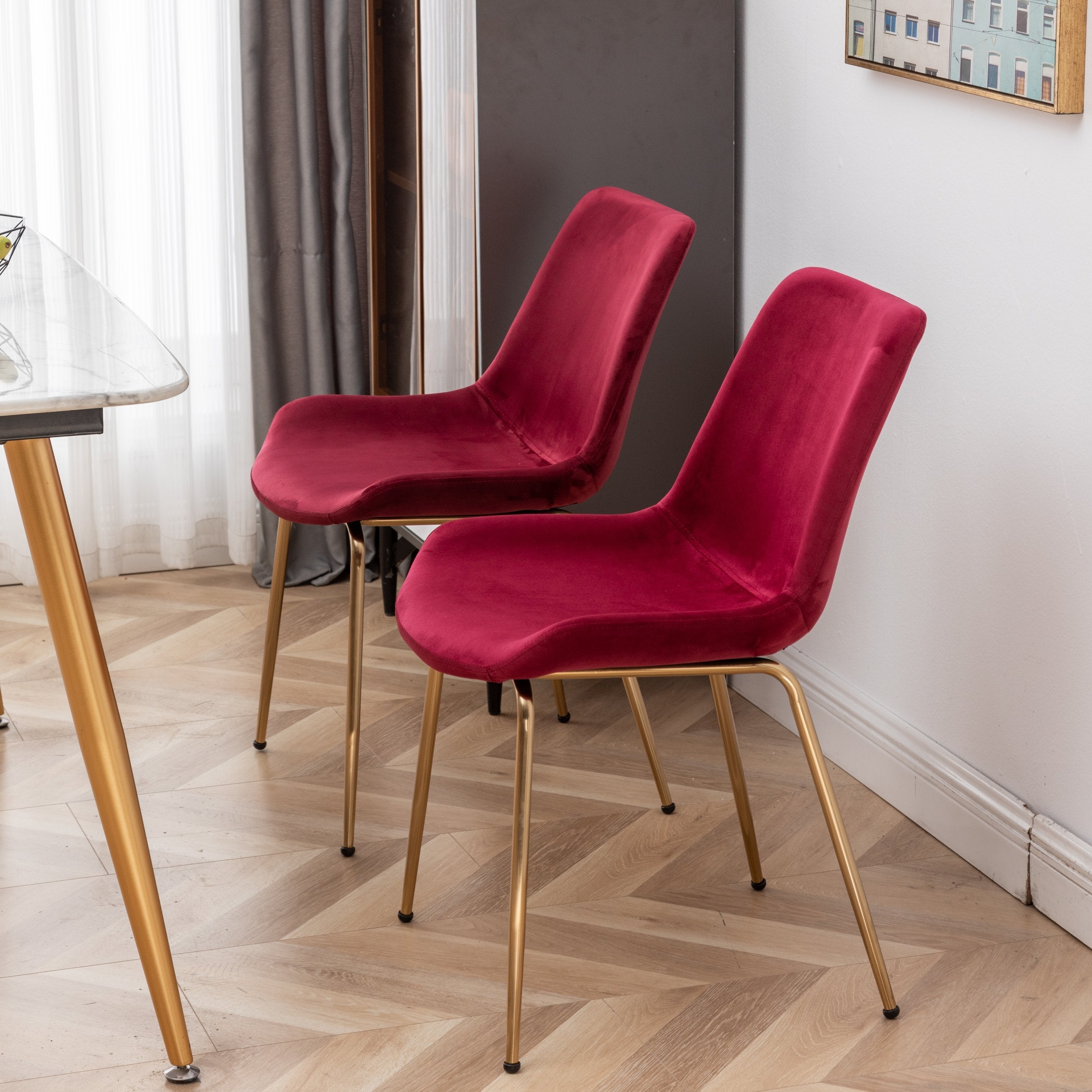 Roundhill Furniture Aufurr Modern Velvet Dining Chairs - Set of 2, Soft Red Velvet Upholstery, Comfortable Mid-Century Style Dining Room Chairs for Kitchen, Dining Table, Breakfast Nook & Home Decor
