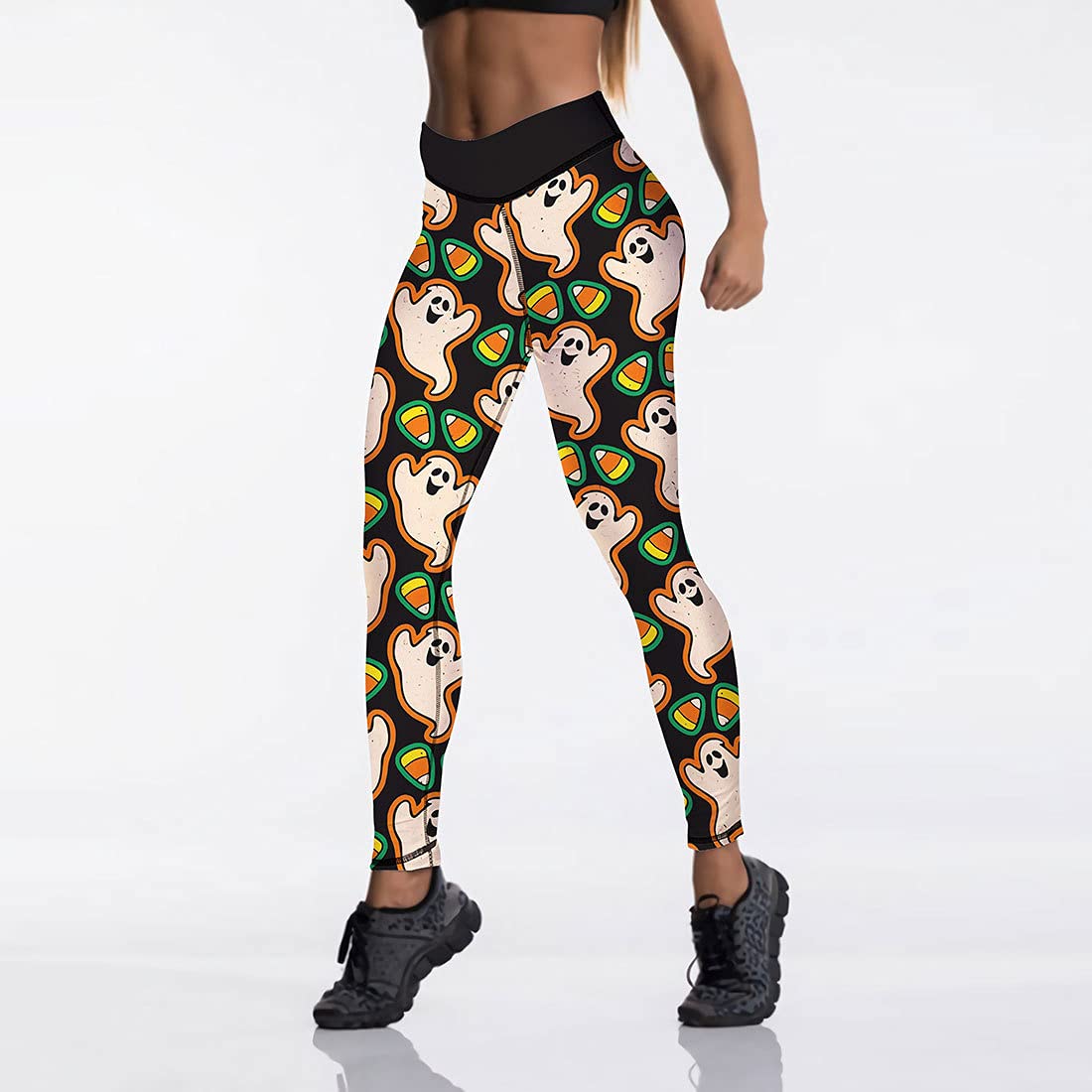 JIFRE Women's High Waist Skull Print Yoga Pants - Nude Feeling Halloween Printed Leggings for Running, Workout & Fitness | Perfect for Halloween Costumes, Gym Sessions and Casual Streetwear