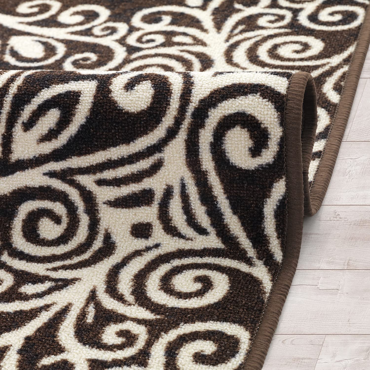 Antep Rugs Modern Floral 8x10 Non-Slip Low Pile Area Rug with Rubber Backing - Brown 7'10