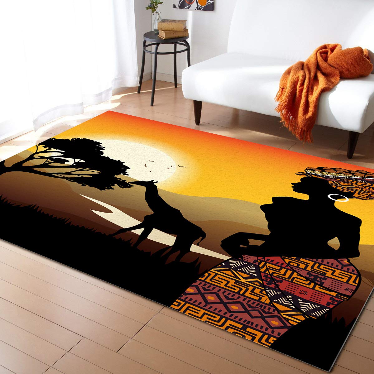 African Black Art Lady Giraffe Nature Print Rectangle Area Rug - Ultra Soft 3'x5' Indoor Floor Mat for Bedroom, Living Room - Perfect for Boho Decor & Cozy Home Accents