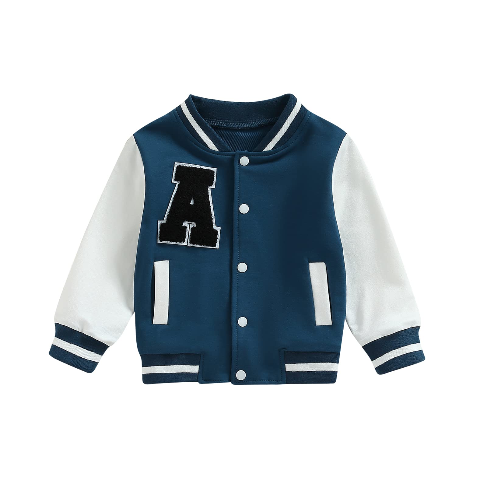 **Boys' Baseball Varsity Jacket - Button Down & Zip Up Contrast Color Coat for Toddlers & Kids - Fall & Spring Outerwear for School, Sports & Casual Wear**