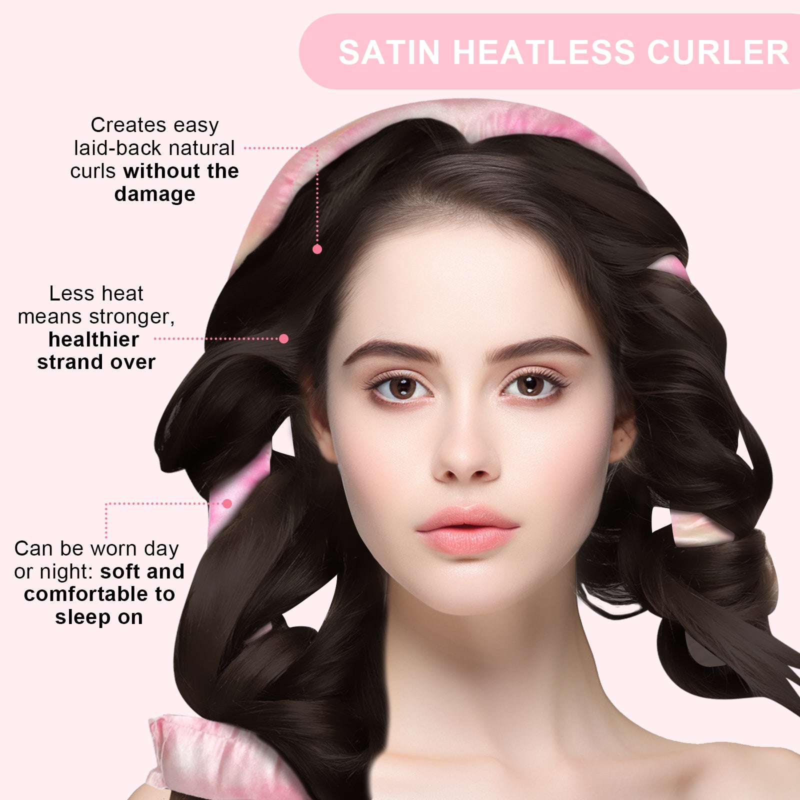 HUAUOO Heatless Curling Set - Satin No Heat Curling Headband for Long Hair with Scrunchies | Overnight Curlers for Sleeping | Perfect for Bedtime Styling & Damage-Free Waves