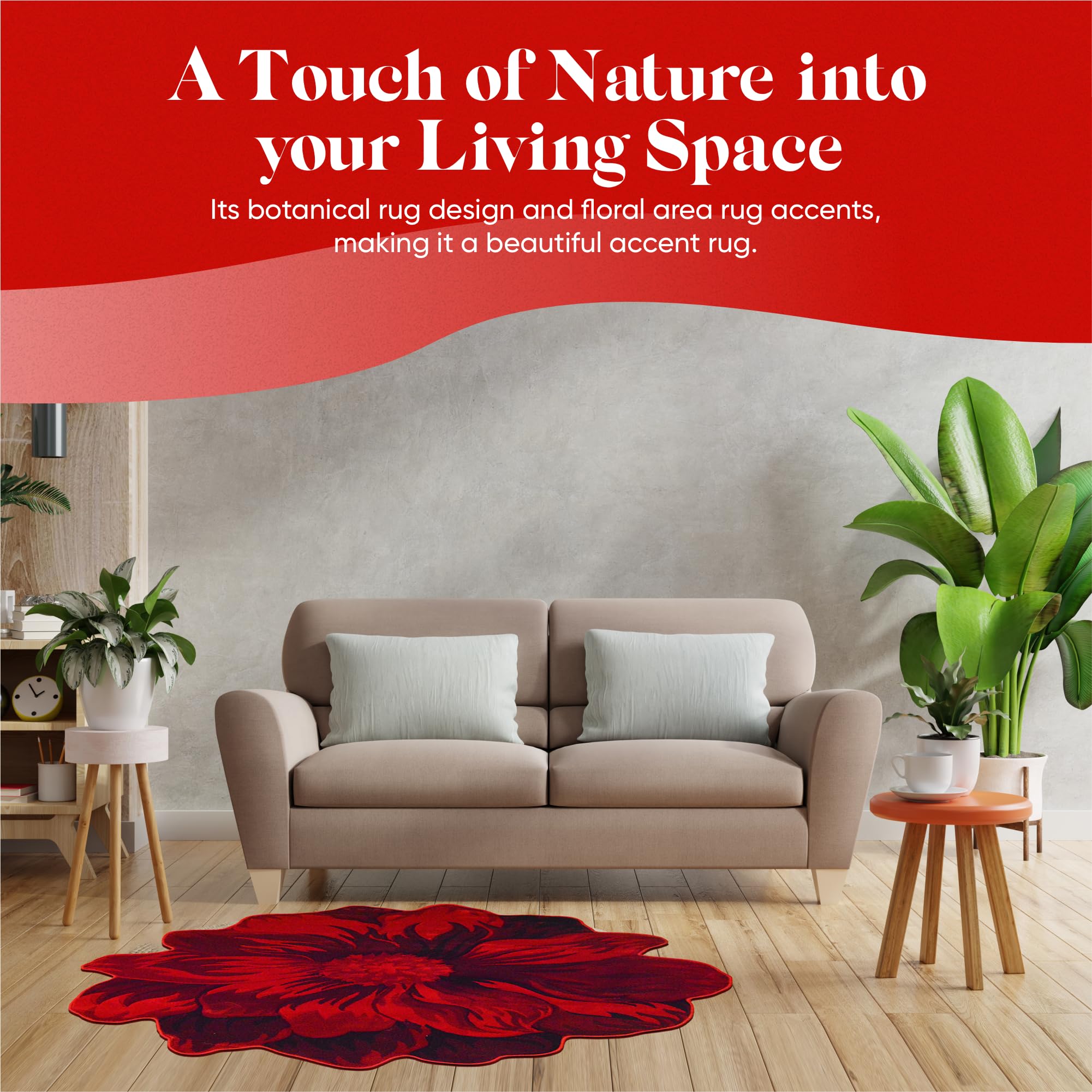 5ft Round Fluffy Flower Rug - Soft Plush Circle Area Carpet for Bedroom, Living Room, Nursery - Girly Home Decor in Vibrant Red (305) - Perfect for Boho Chic Decor & Cozy Floor Seating