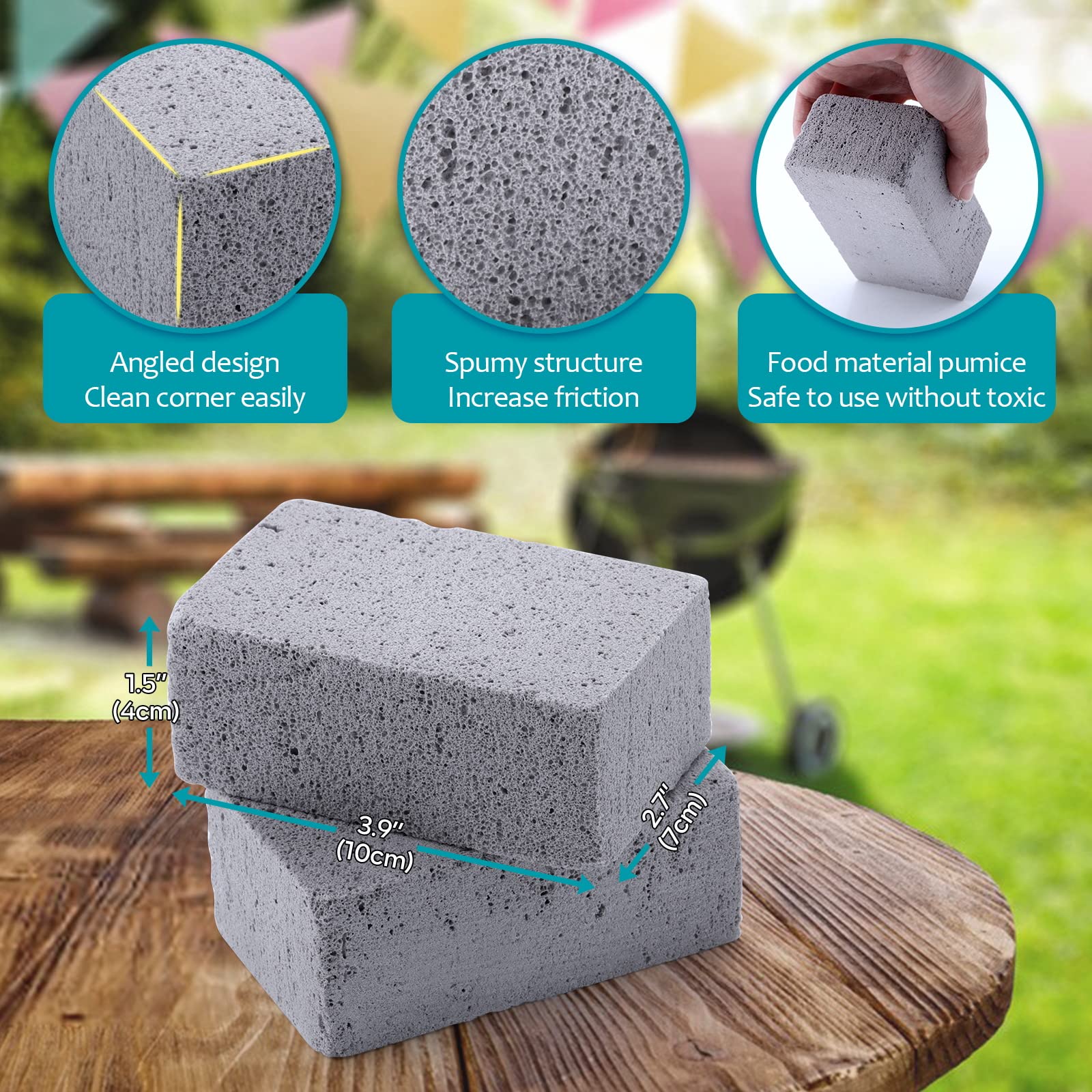 HaSteeL Grill Cleaning Brick Kit of 4 - Commercial Grade Pumice Stone for Removing Stains on Griddles, Flat Tops, Racks & Cast Iron - Reusable Grill Block Cleaner for BBQ, Sink & Kitchen Use