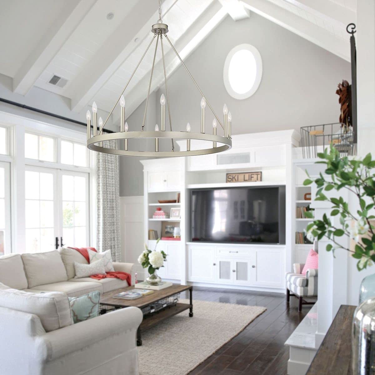 Vanity Art 12-Light Farmhouse Wagon Wheel Chandelier - Antique Silver Ceiling Light Fixture for Dining Room, Kitchen & Living Room | Rustic Home Decor, Country House Lighting