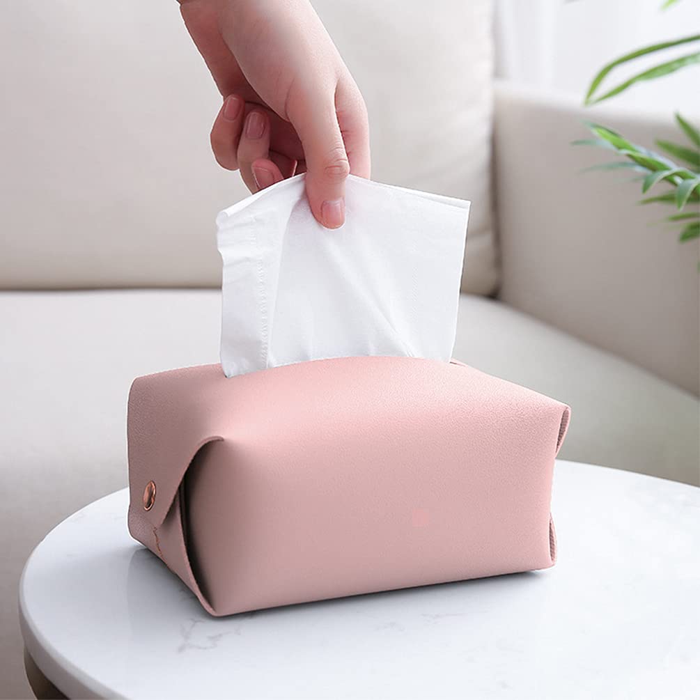 DAWNTREES PU Leather Tissue Box Cover - Decorative Rectangular Holder for Living Room, Bathroom, Office & Car (16x11x8cm, Pink) | Stylish Home & Vanity Countertop Organizer