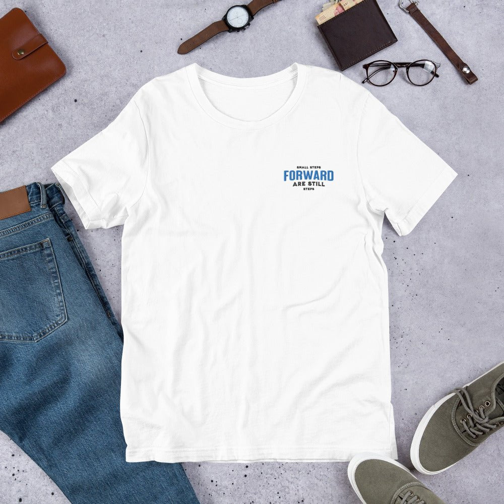 Inspirational Sobriety Journey Embroidered T-Shirt - Celebrate Recovery & Small Steps Forward - Perfect for AA Meetings, Sober Events & Personal Motivation