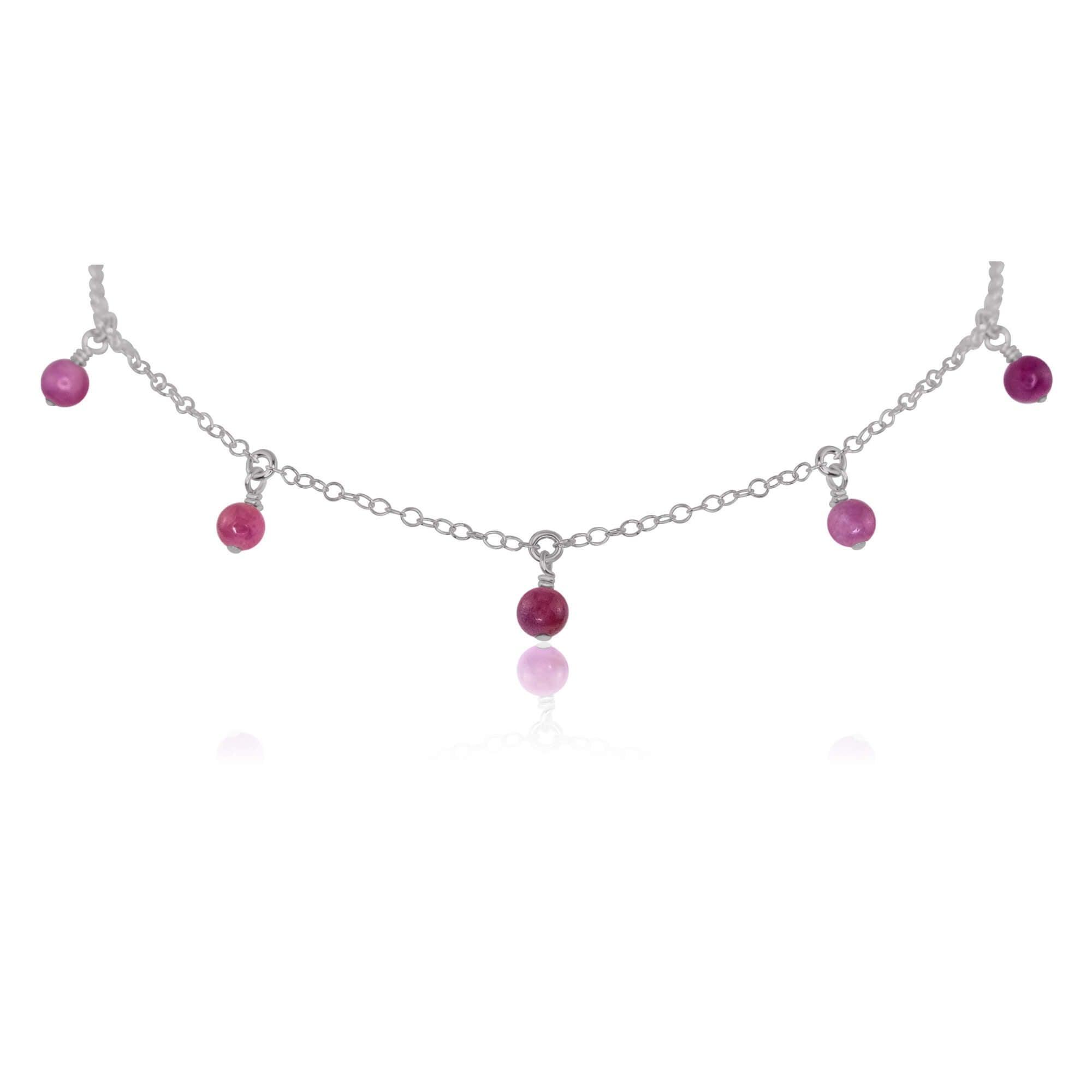 Elegant Ruby Bead Drop Choker Necklace - Dainty Adjustable Chain for Women | Perfect for Evening Parties, Weddings & Date Nights