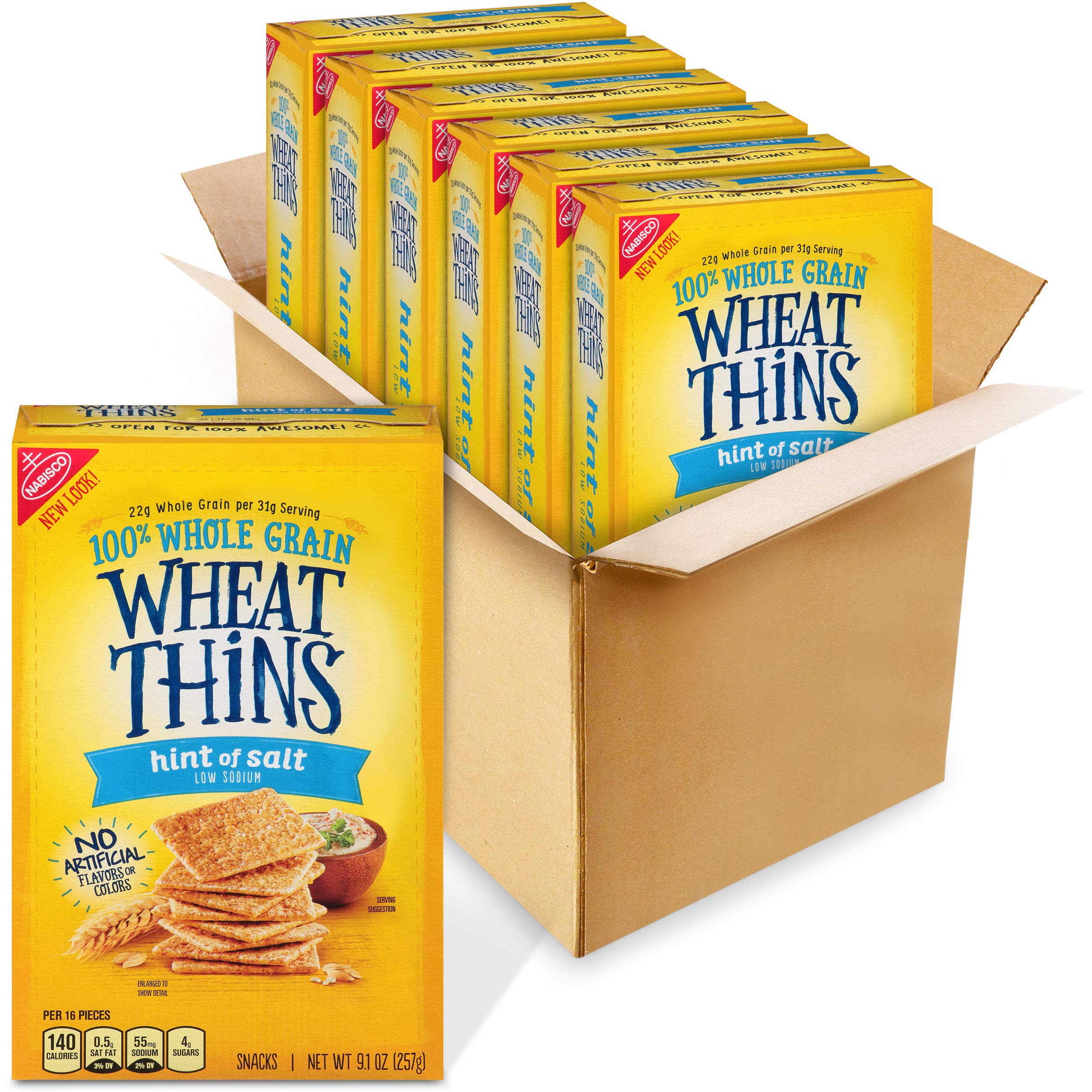 Wheat Thins Hint of Salt Whole Grain Low Sodium Crackers - 6 Pack (9.1 oz Each) | Healthy Snack for Office, School & Travel | Gluten Free Baked Crackers