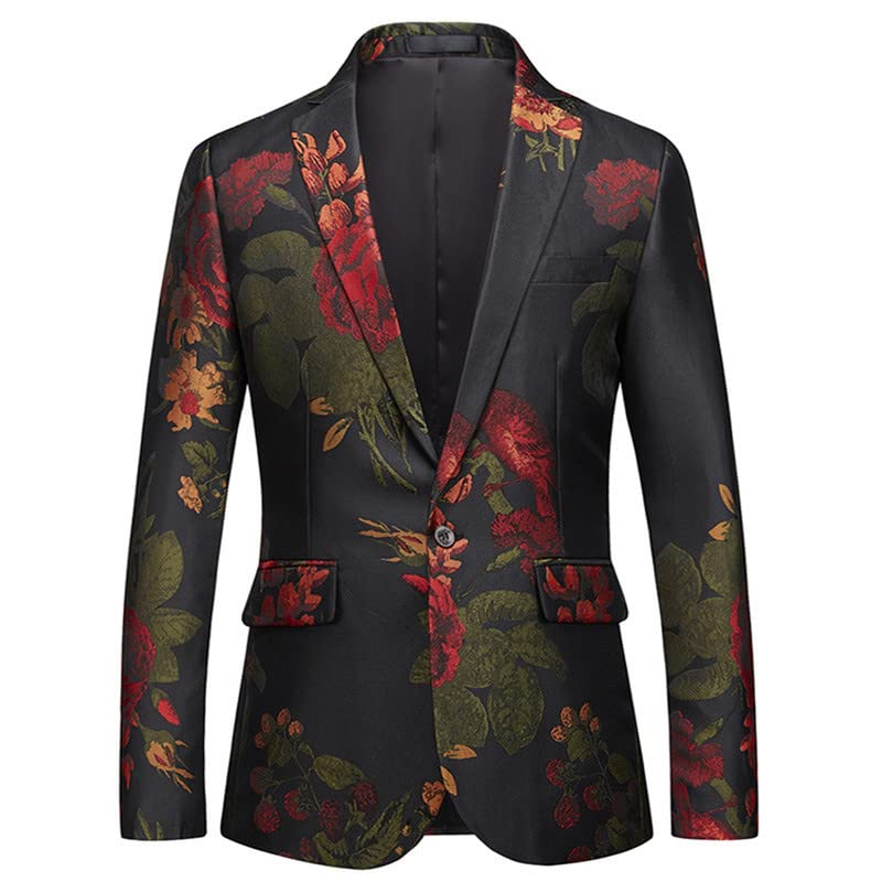 Men's Slim Fit Floral Printed Suit Jacket - 1 Button Formal Blazer for Wedding, Party & Business Occasions | Office Wear, Date Night & Special Events
