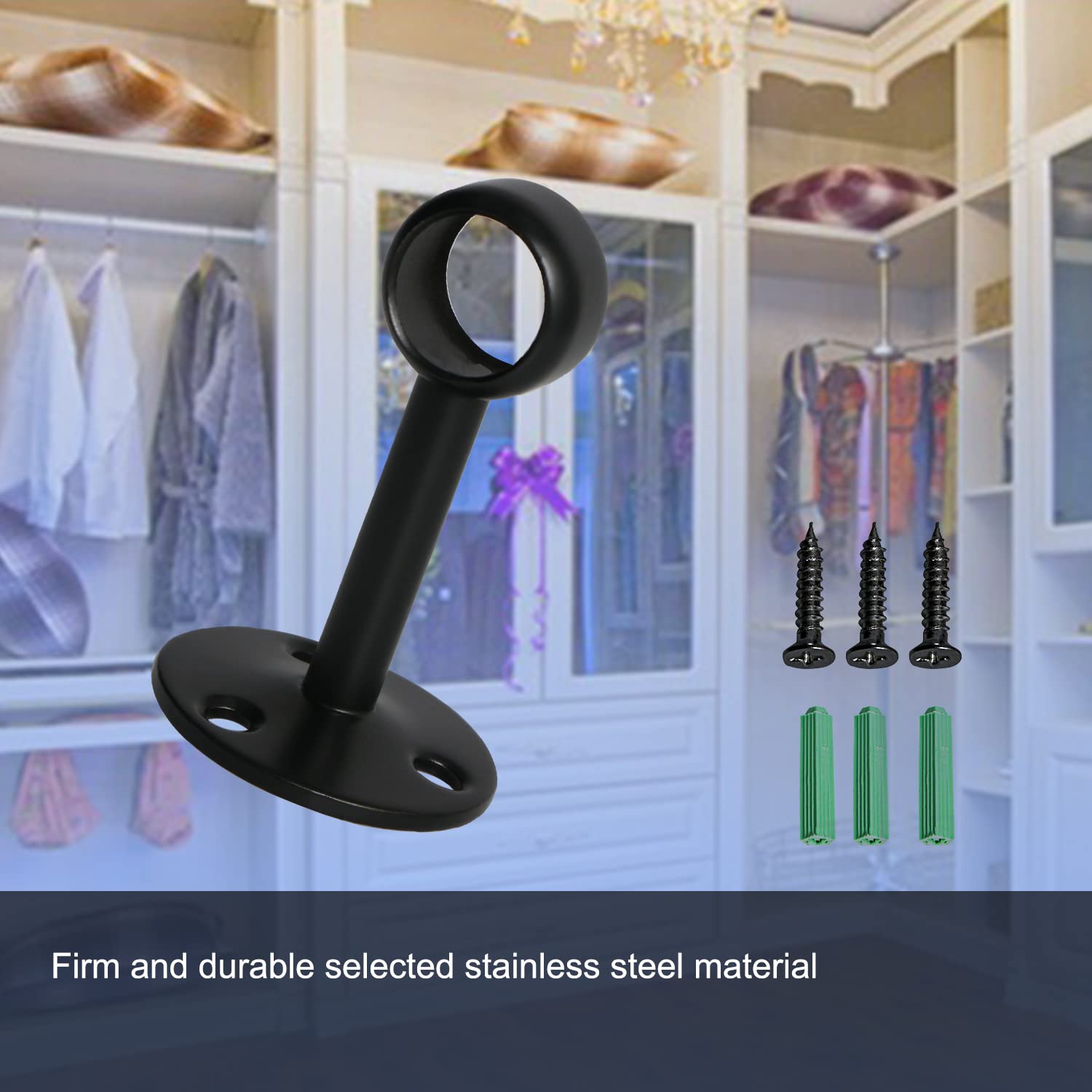 Matte Black Ceiling Mount Curtain Rod Brackets - 22mm (0.87