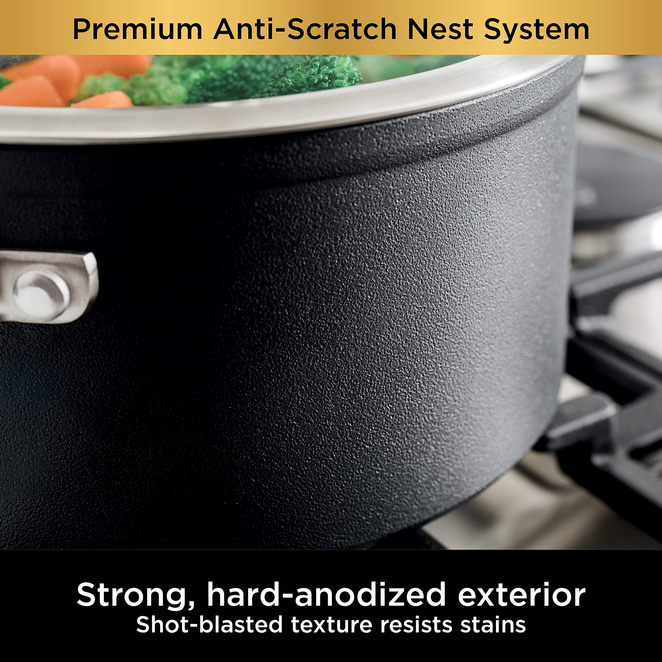 Ninja Foodi NeverStick Premium 6-Piece Hard-Anodized Nonstick Saucepan Set with Glass Lids | Scratch-Resistant Nesting System | Oven Safe to 500°F | Slate Grey | Perfect for Cooking, Baking & Meal Prep