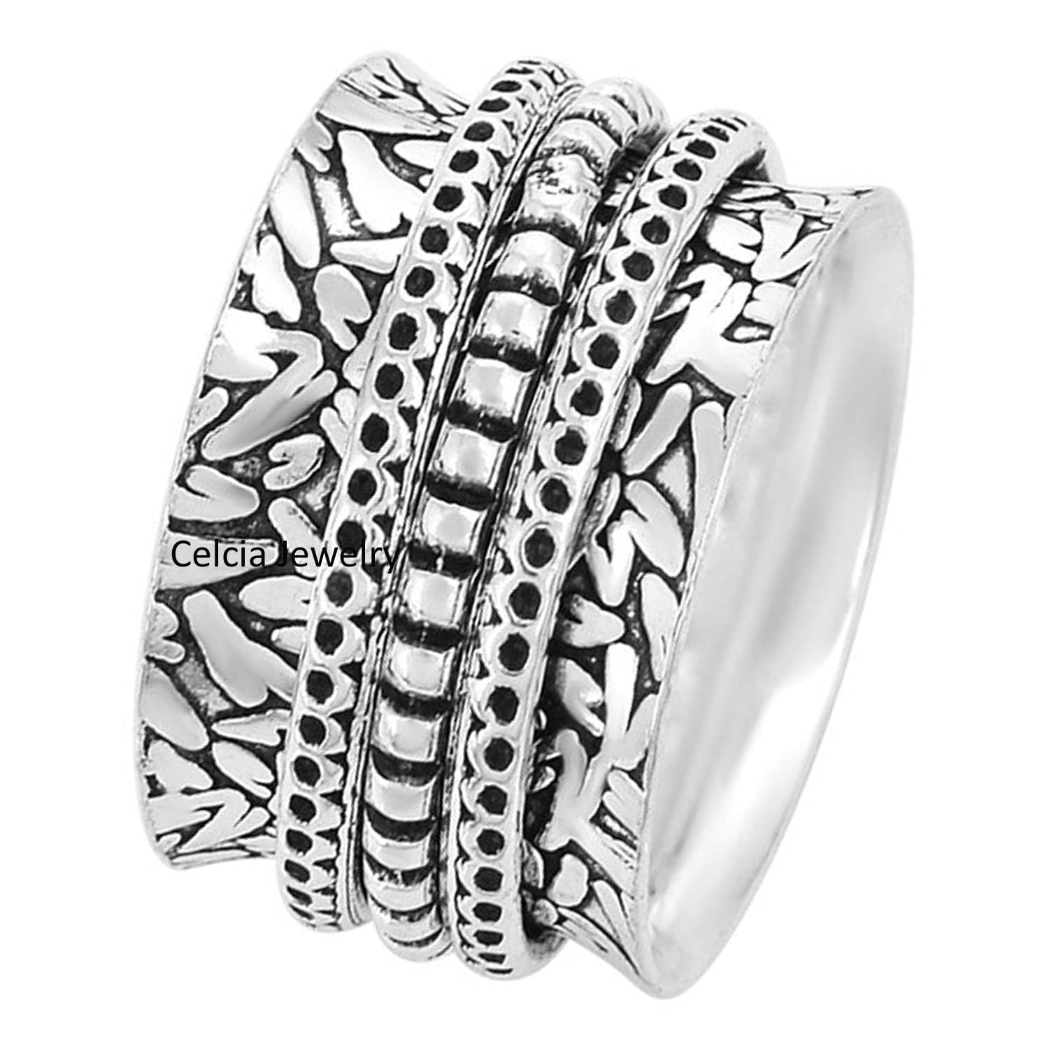 925 Sterling Silver Spinner Ring - Handmade Meditation & Anxiety Relief Fidget Ring for Stress Relief - Unique Twisted Brass Design (Size 7) - Perfect for Meditation, Office Stress & ADHD Focus