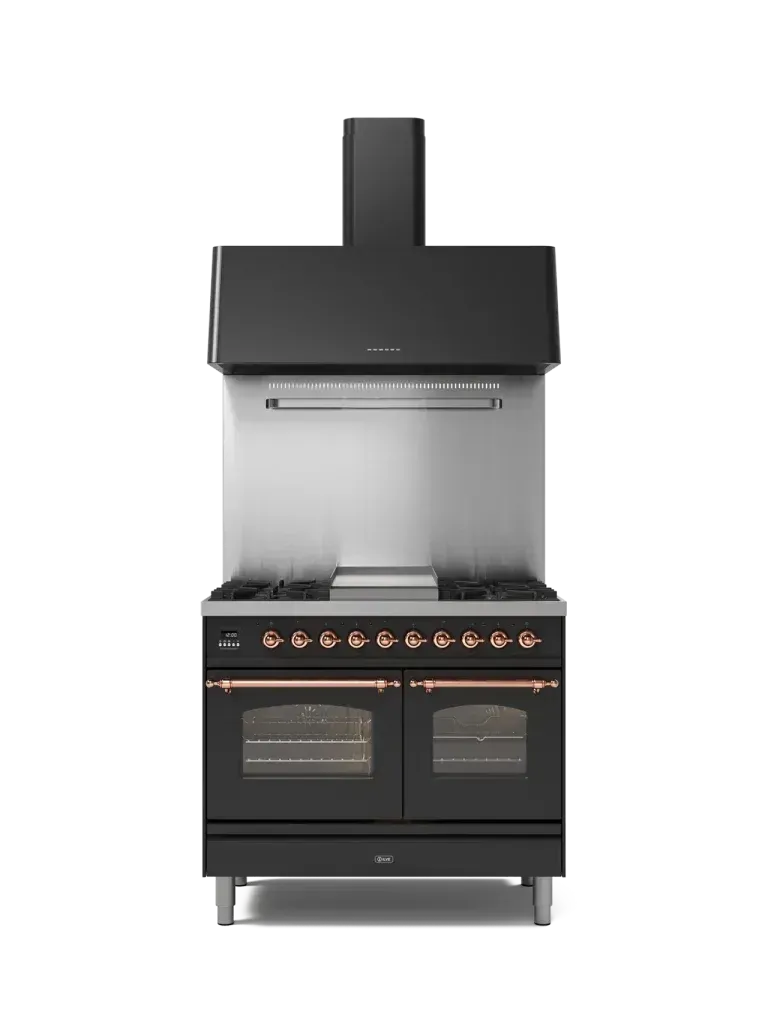 ILVE Nostalgie 100cm Enameled Steel Double Oven Range Cooker - Professional Gas Stove for Home Kitchen, Perfect for Baking, Roasting & Family Cooking