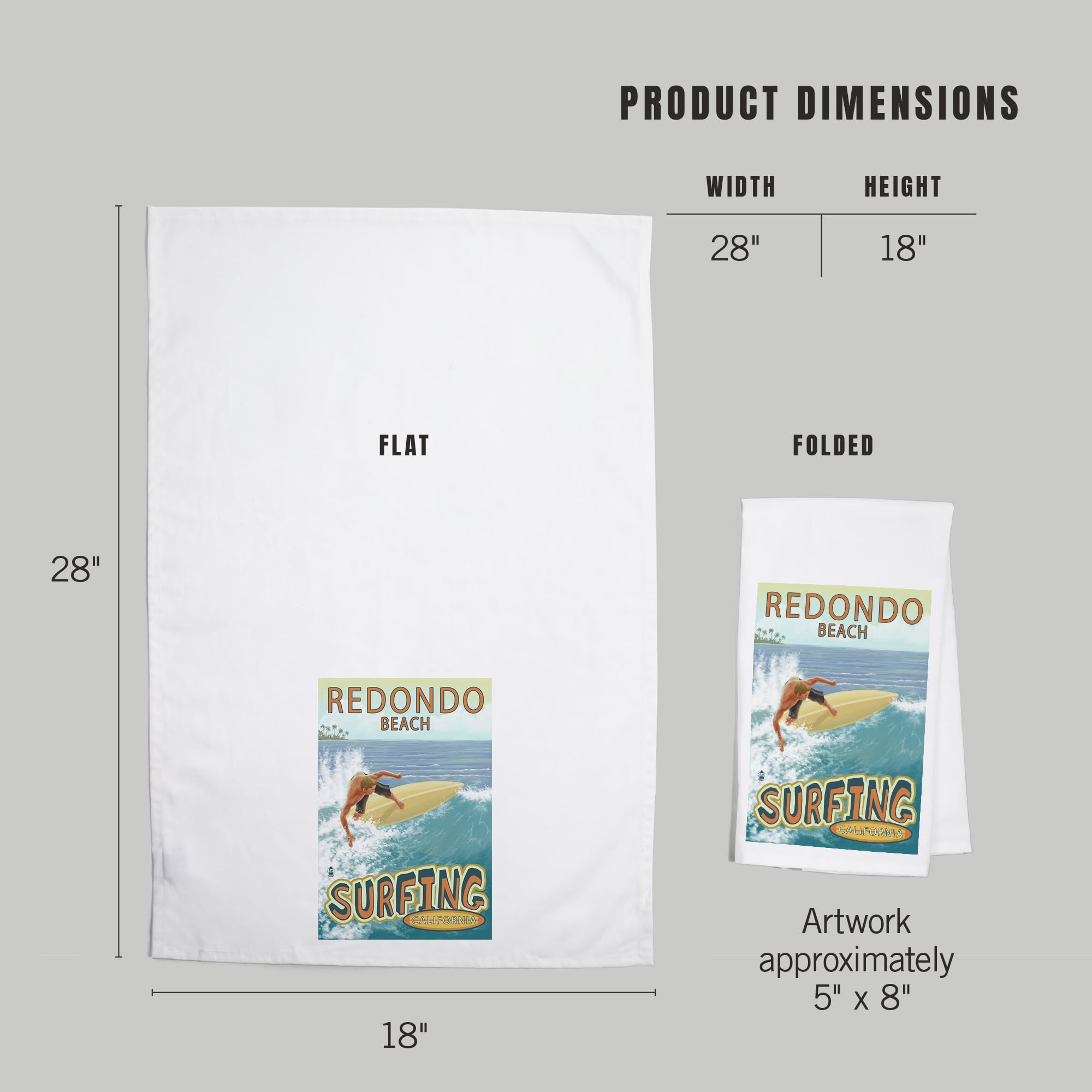 Lantern Press Redondo Beach California Surfer Tropical Tea Towel - 100% Cotton Decorative Hand Towel for Kitchen & Home - Perfect for Beach House Decor, Coastal Kitchen Accessories & Surfing Enthusiasts