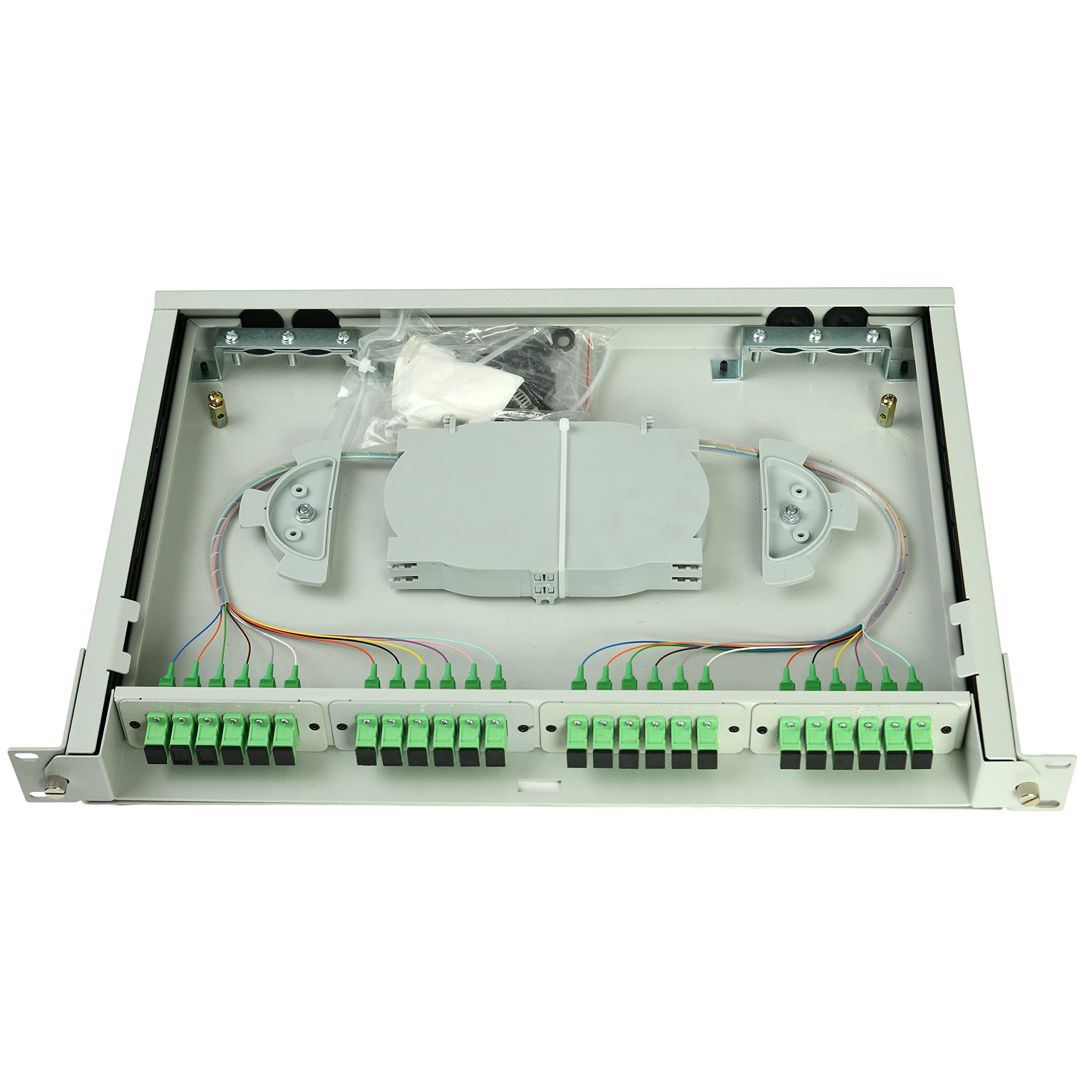 24 Port SC/APC Singlemode Fiber Optic Patch Panel - 1U Rack Mount Enclosure with Telescoping Sliding Design - 19