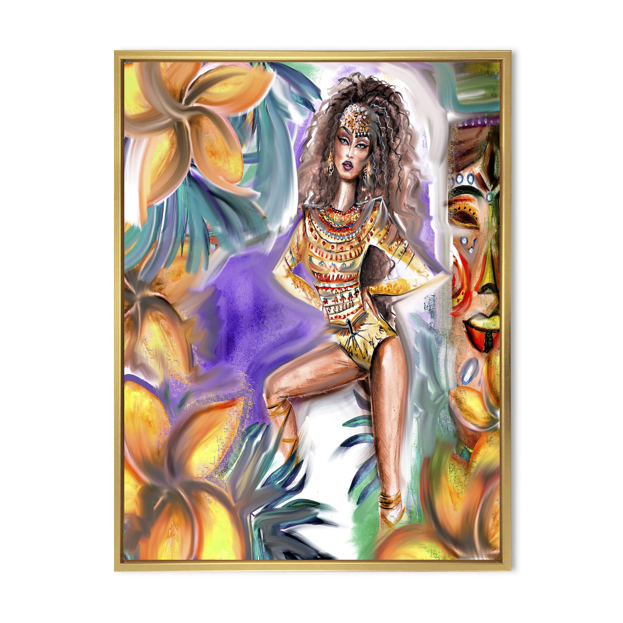 DesignQ Tropical Amazon Warrior - Traditional Framed Canvas Wall Art Print | Home & Office Decor | Living Room, Bedroom, Office Wall Decor