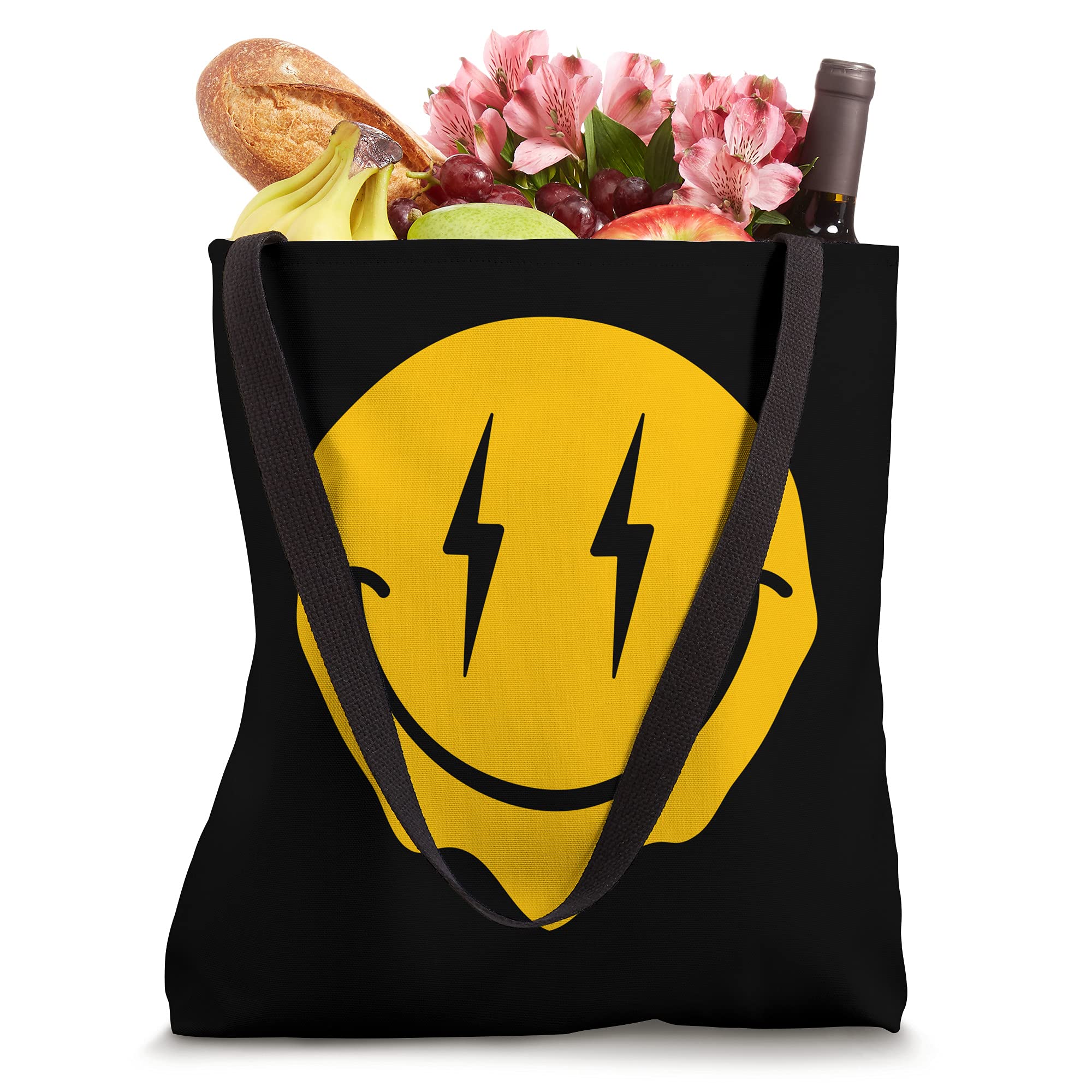Y2K Aesthetic Happy Face Bolt Lightning Cute Preppy Tote Bag - Trendy Melting Dripping Design for School, Beach & Shopping