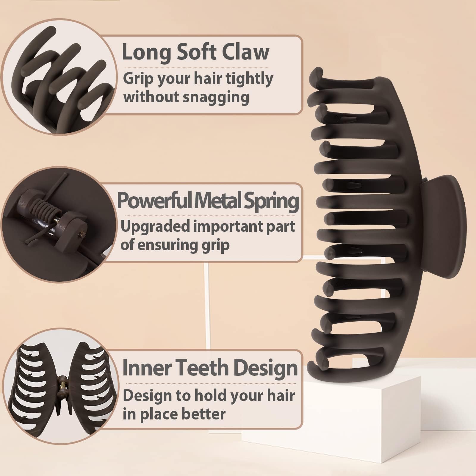 Large Hair Claw Clips for Women - 4.33 Inch Strong Hold Non-Slip Matte Hair Clips for Thin, Thick & Curly Hair (Pack of 4) - Perfect for Updos, Ponytails & Everyday Styling