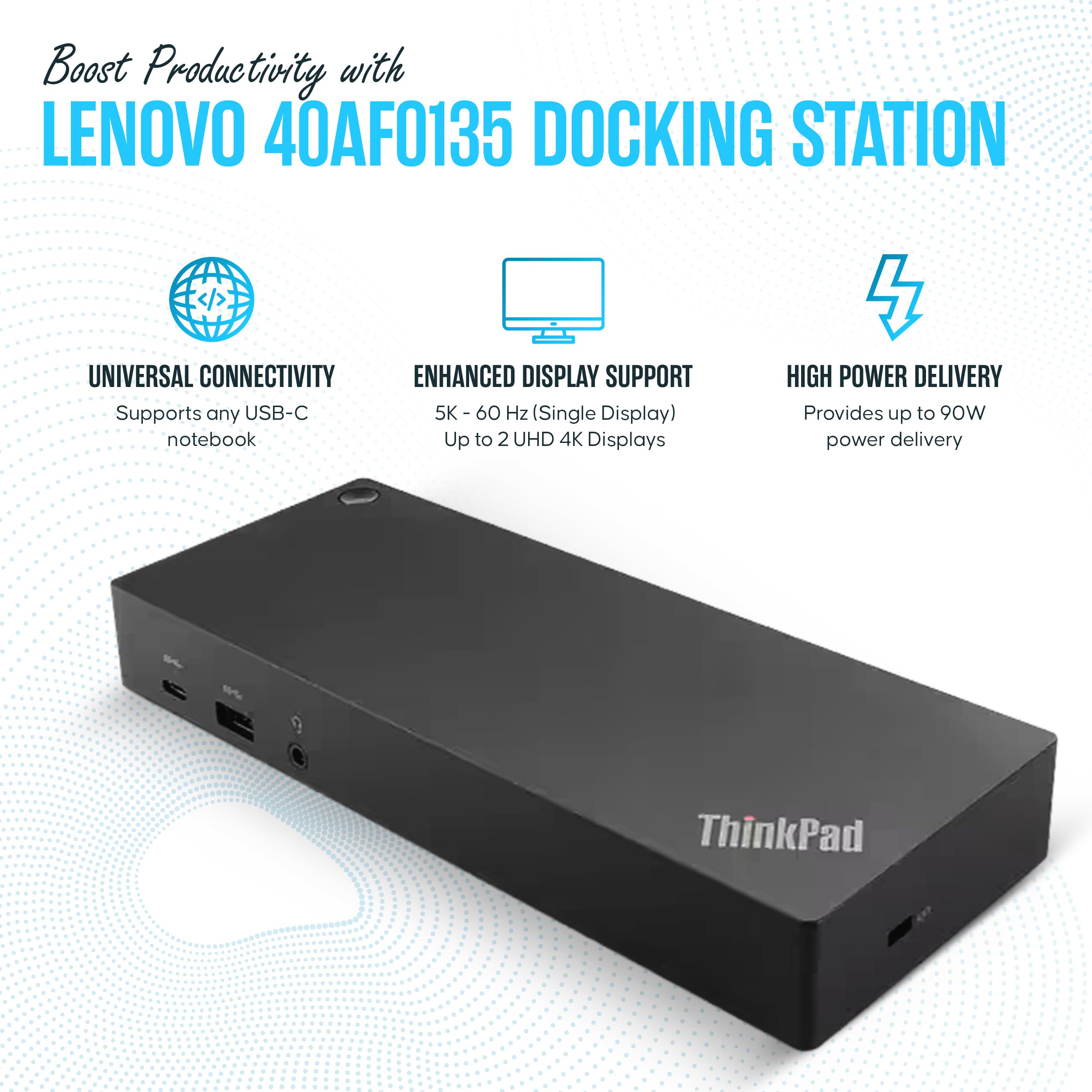Lenovo 40AF0135US Hybrid USB-C/USB-A Docking Station for ThinkPad - Dual Monitor Support with HDMI & DisplayPort - 1 Year Warranty | Perfect for Home Office, Remote Work & Business Travel