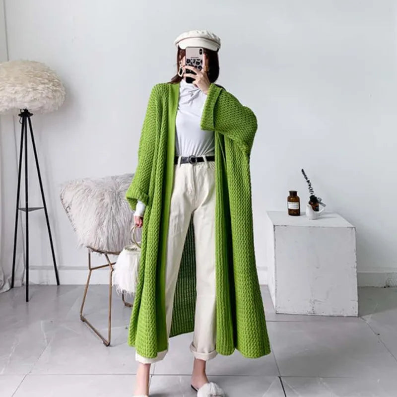 FIGOHR Women's Plus Size Long Knitted Cardigan - Thick Loose Plain Sweater for Autumn Winter | Cozy Streetwear Coat for Casual Outings & Office Wear
