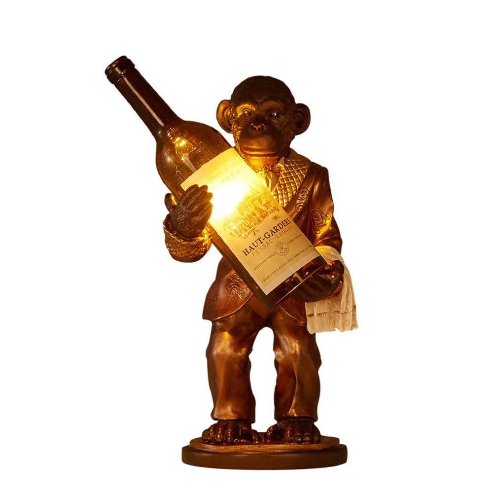 Vintage Monkey & Wine Bottle Table Lamp - Industrial Resin Glass Desk Light for Bedroom, Restaurant, Bar - Gold Finish | Perfect for Home Decor, Hotel Ambiance & Romantic Dining