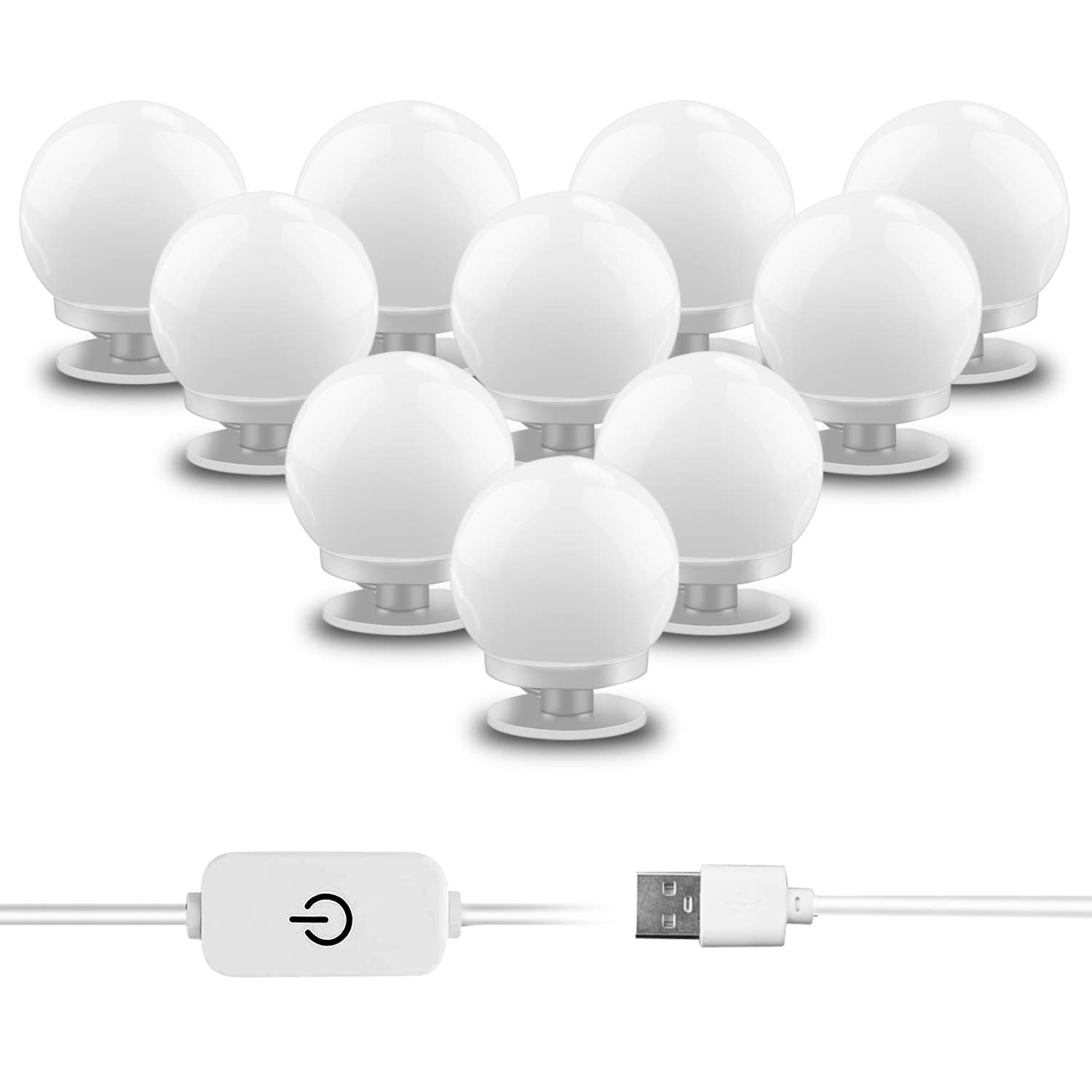 Hollywood Style Vanity Mirror Lights - 10 LED Makeup Mirror Bulbs with Dimmable Touch Sensor & USB Charging Cable | Perfect for Dressing Tables, Beauty Salons and Home Makeup Stations