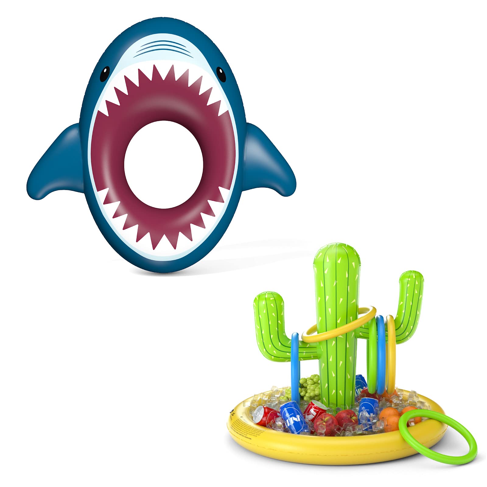 **Jasonwell Inflatable Shark Pool Float - Large Fun Animal Raft for Adults & Kids - Perfect for Pool Parties, Beach Trips, and Summer Relaxation**    **Jasonwell Inflatable Cactus Drink Holder Float - Floating Beverage & Snack Tray for Pool, Lake, or Beach - Great for Cocktails, Fruit, and Snacks**