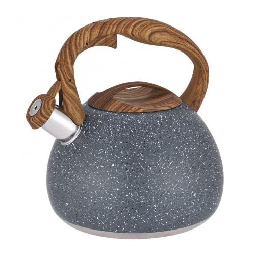 Premium Stainless Steel Whistling Tea Kettle with Wooden Handle - 1.8L Electric & Stovetop Safe Water Boiler for Coffee, Tea & Hot Drinks - Perfect for Home, Office & Camping (Grey)
