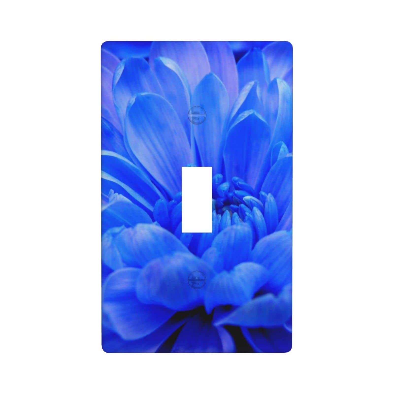 Blue Flower Light Switch Cover - Single Toggle Wall Plate, Decorative 1 Gang Switch Plate (4.5 x 2.76 Inch) for Kitchen, Bathroom, Bedroom & Living Room - Floral Home Decor Upgrade
