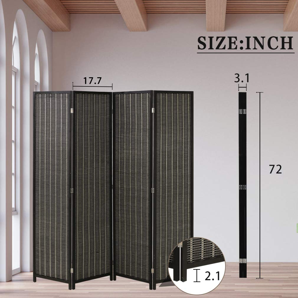 4-Panel Bamboo Room Divider Folding Privacy Screen - 72