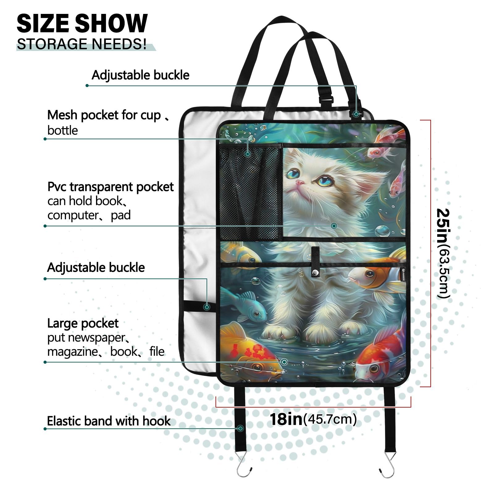 ODAWA Universal Car Back Seat Protector for Pets & Fish - Waterproof Durable Seat Cover Organizer with Storage Pockets | Perfect for Road Trips, Pet Travel & Grocery Hauling
