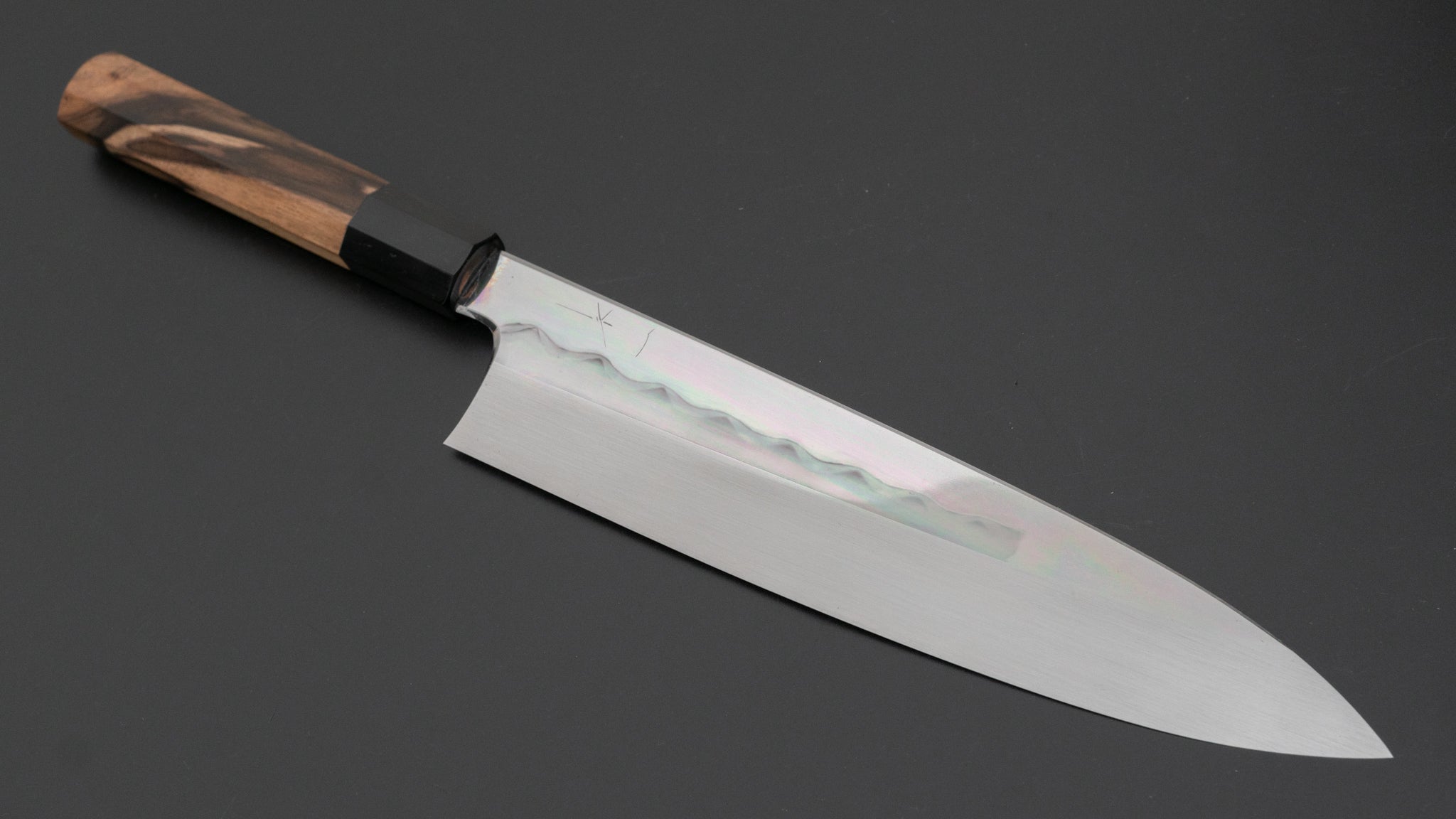 Hitohira Togashi White #1 Notaremon Mizu Honyaki Gyuto 240mm Japanese Chef Knife with Kurokaki Persimmon Handle & Saya - Professional Kitchen Knife for Sushi, Meat Cutting and Precision Cooking
