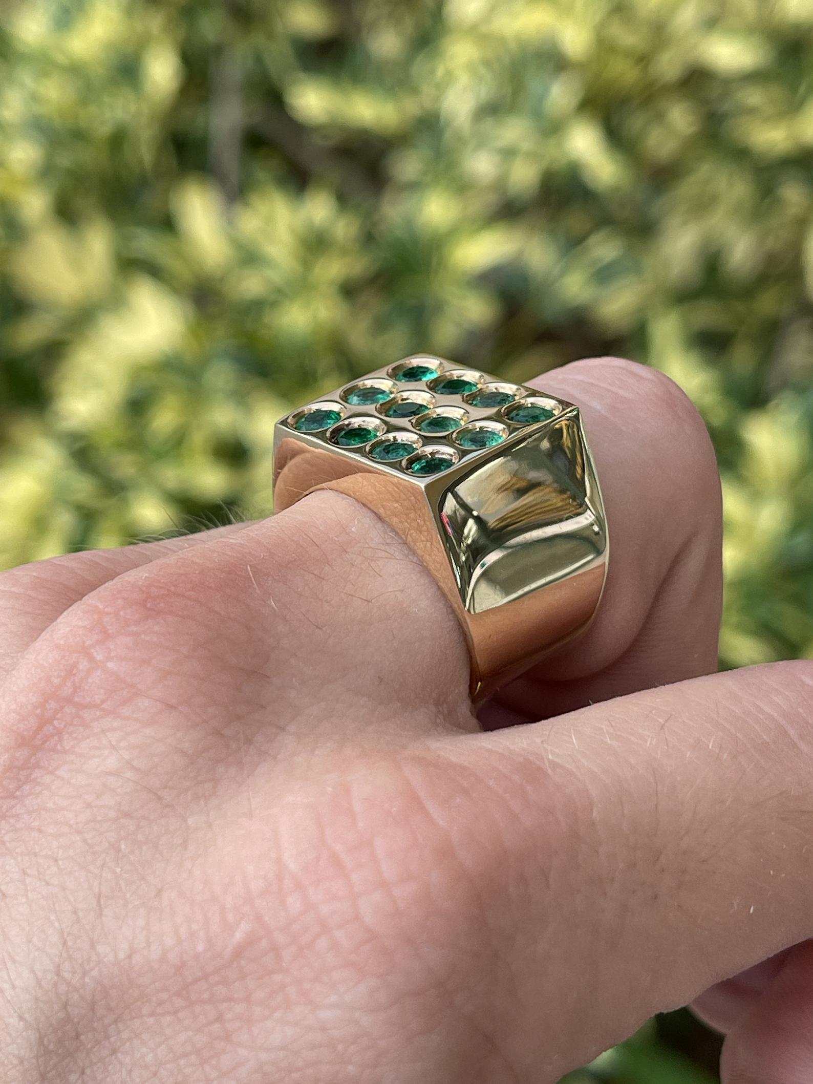 4.20 Carat Total Weight (CTW) Emerald Cluster Signet Statement Ring in 18K Gold - Perfect for Weddings, Engagements & Special Occasions
